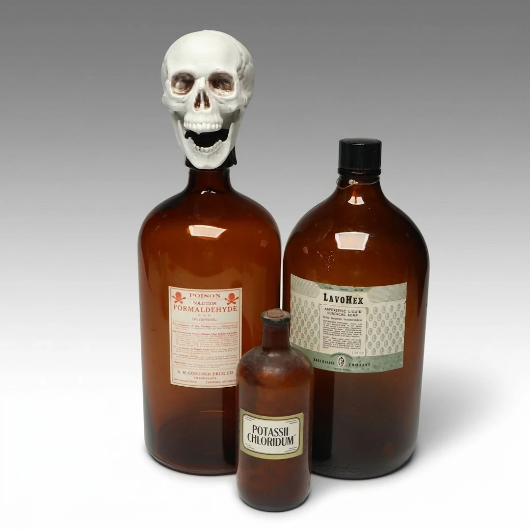 Amber Glass Apothecary Bottles with Decorative Skull Stopper
