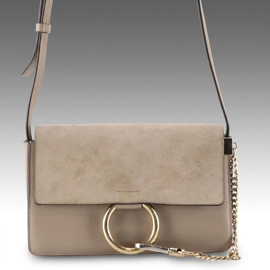 Chloé Small Faye Crossbody Bag in Motty Grey Calfskin Leather and Suede