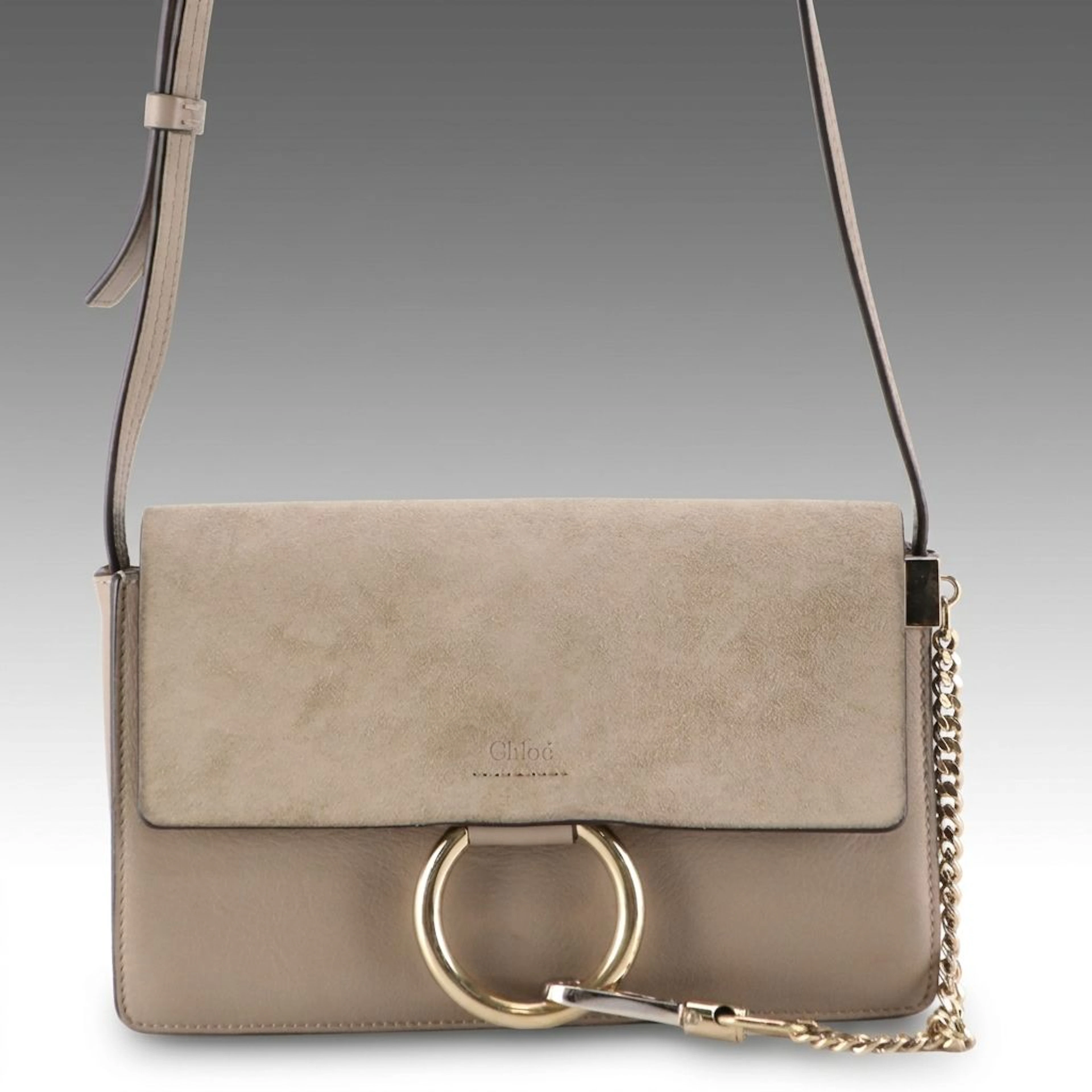 Chloé Small Faye Crossbody Bag in Motty Grey Calfskin Leather and Suede