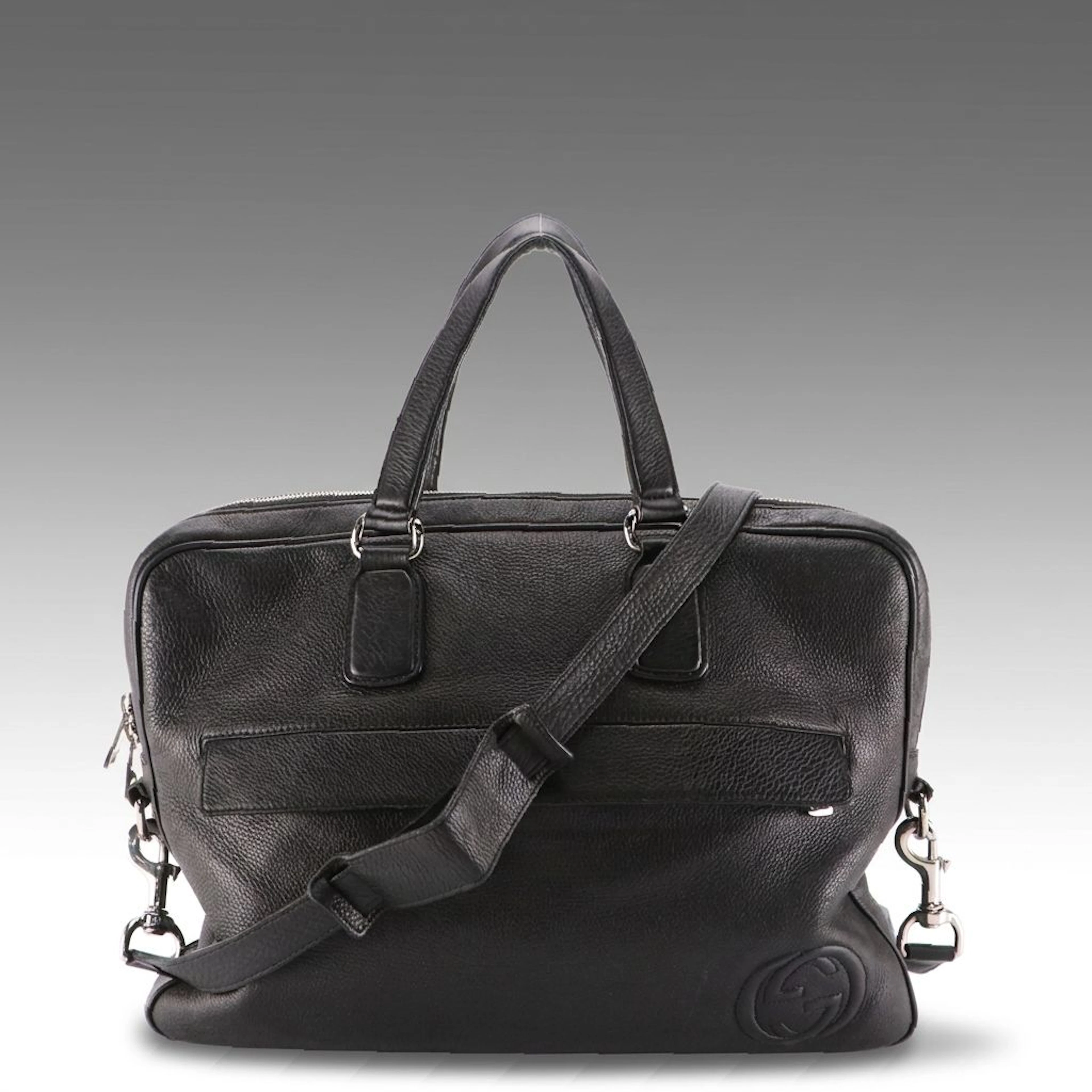 Gucci Black Calfskin Grain Leather Soho Briefcase Bag with Detachable Strap