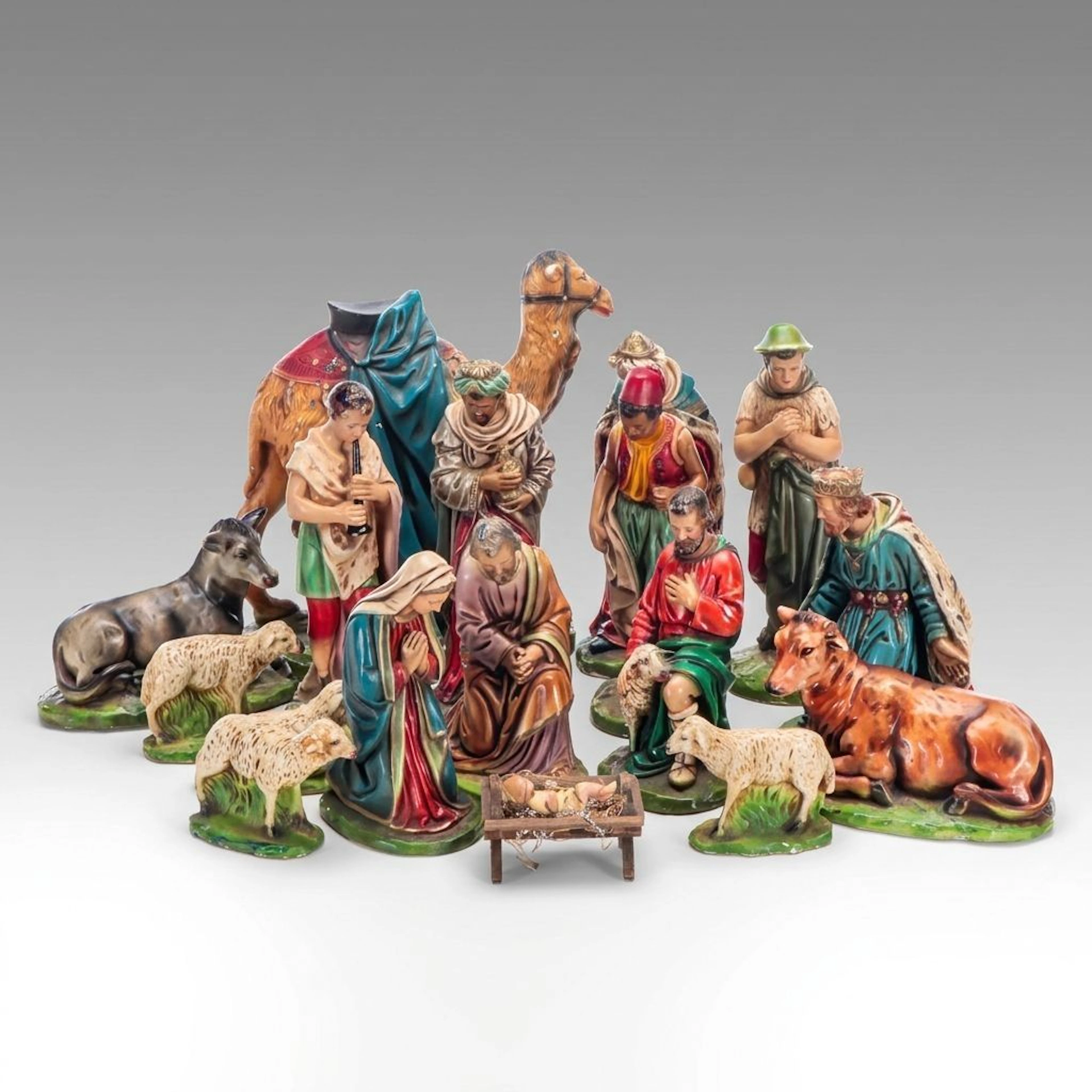 Columbia Statuary with Other Christmas Nativity Figurines, Mid-20th Century