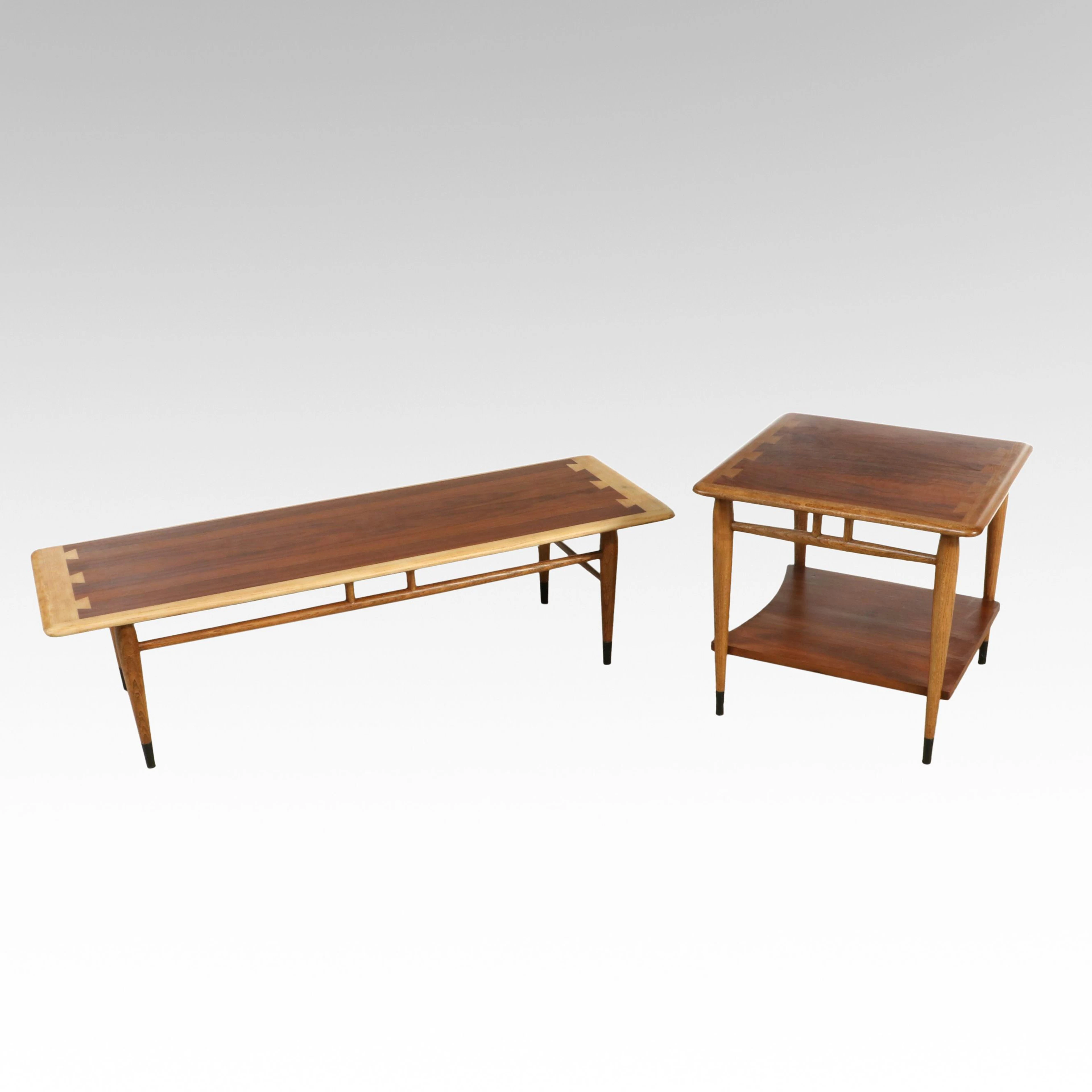 Mid Century Modern Lane "Acclaim" Series Walnut and Oak Coffee and End Tables