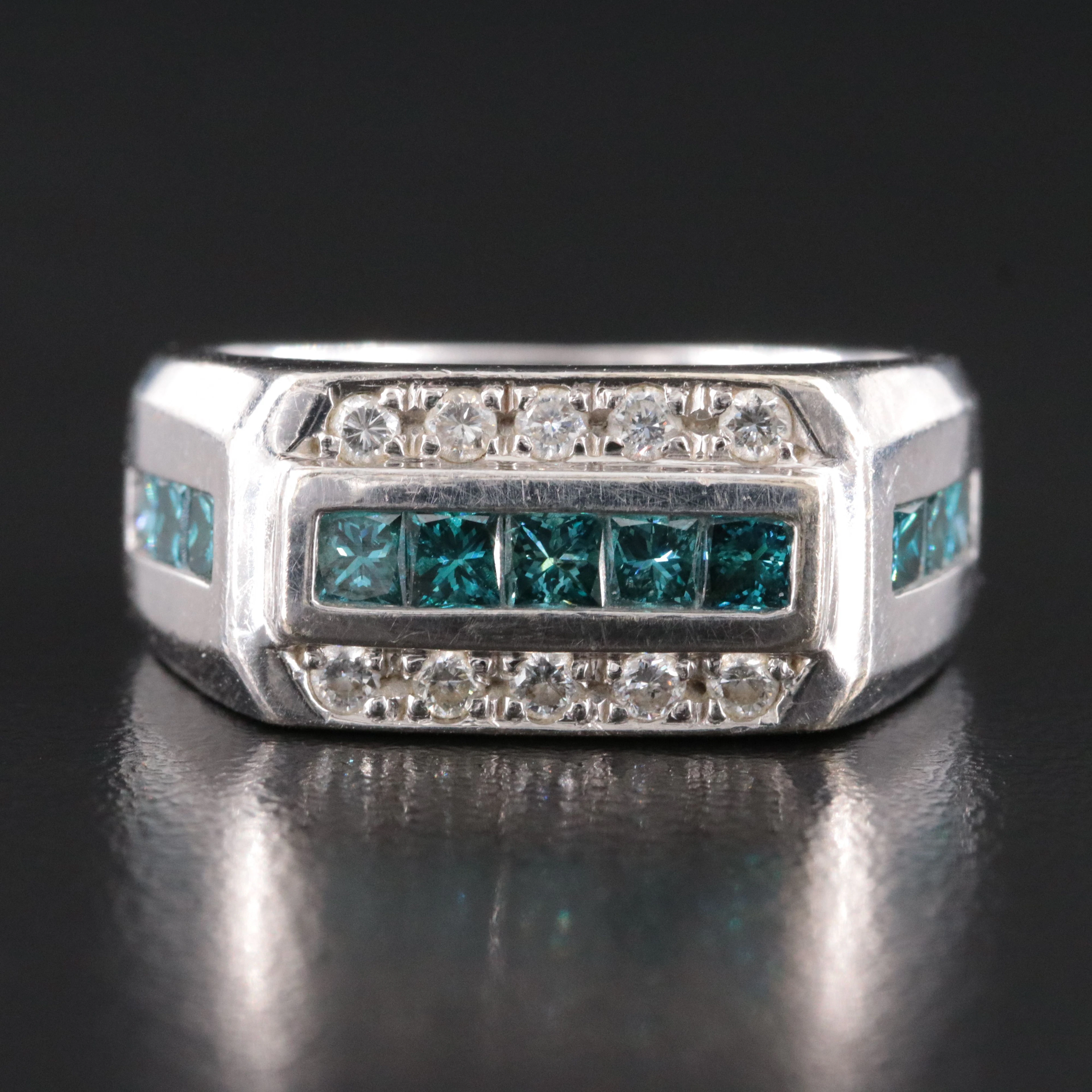 14K 1.37 CTW Diamond Rectangular Top Ring with Fancy Blue
