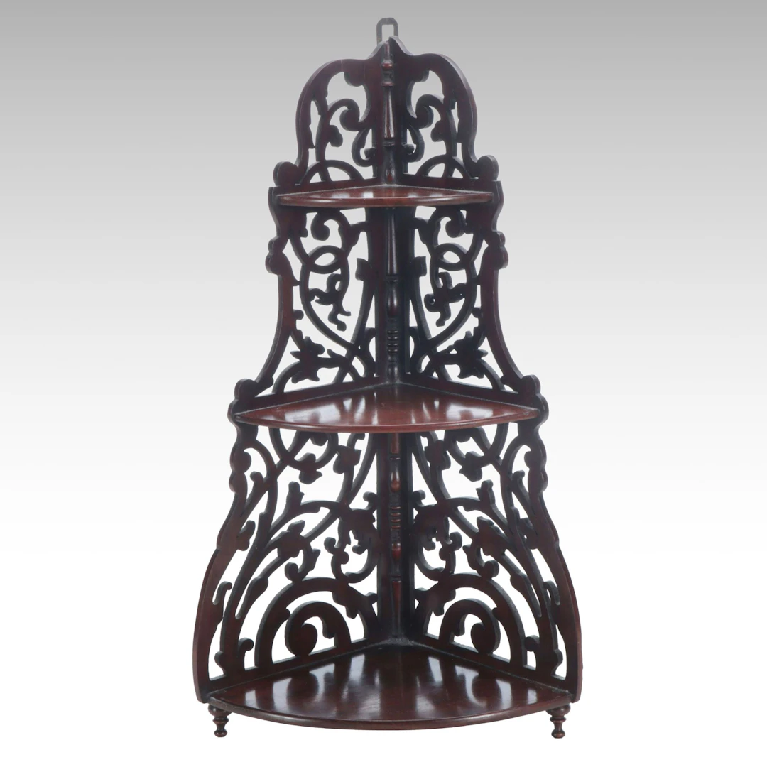 Victorian Mahogany Fret-Carved Corner Shelf, Mid to Late 19th Century