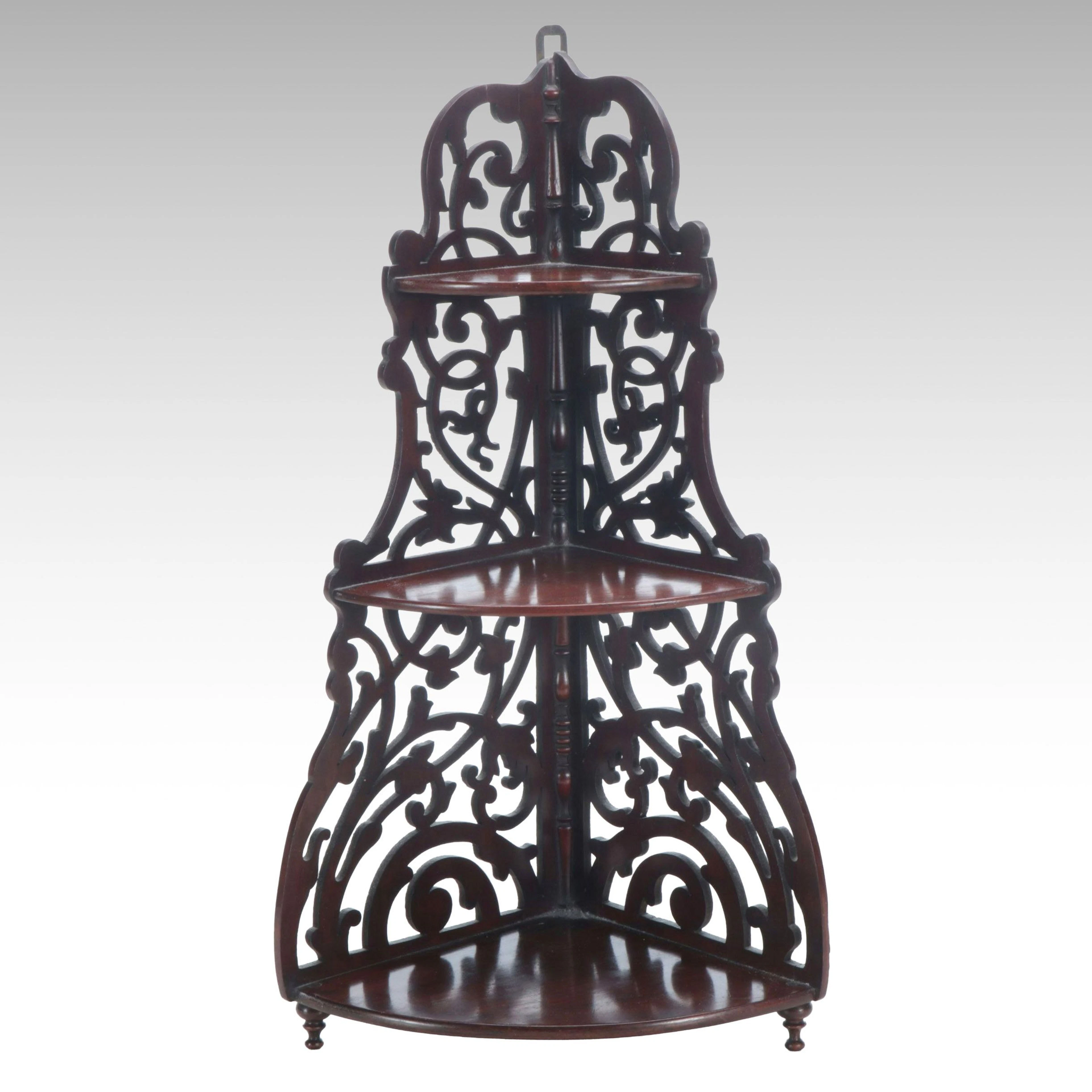 Victorian Mahogany Fret-Carved Corner Shelf, Mid to Late 19th Century