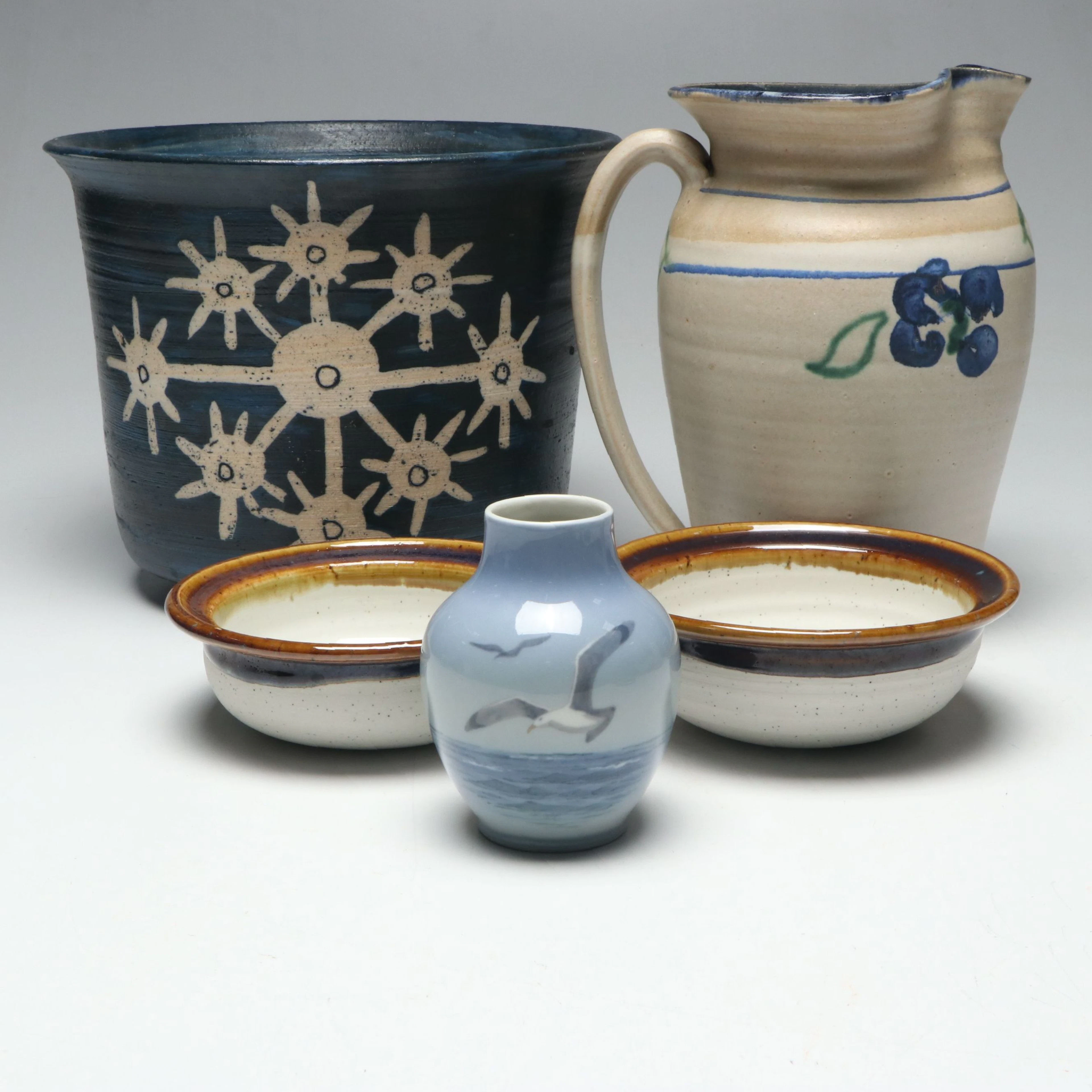 Royal Copenhagen Porcelain Bud Vase with Hand-Thrown Vessels and Pitcher