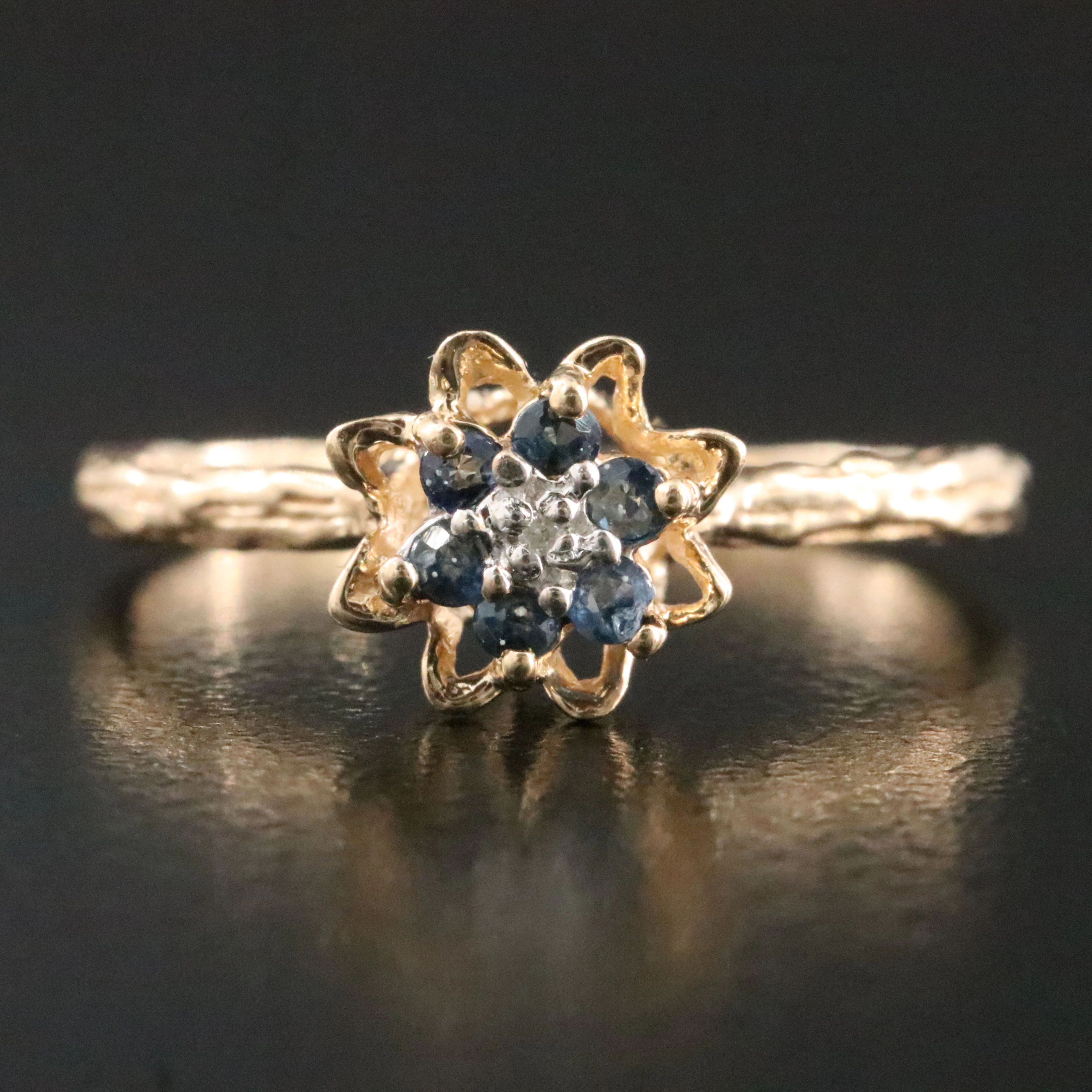 10K Sapphire and Diamond Tulip Ring