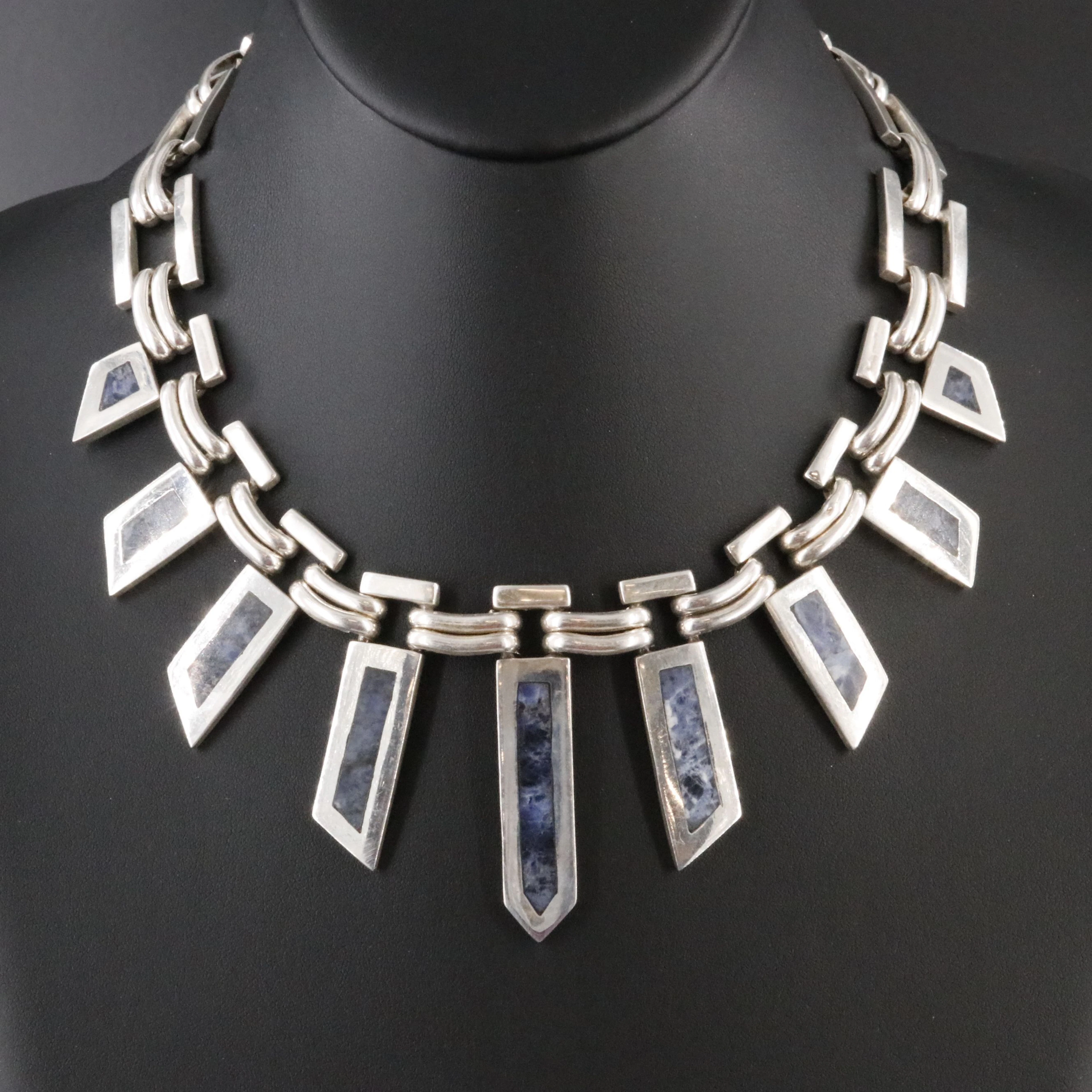 Mexican Modernist 950 Silver Sodalite Necklace