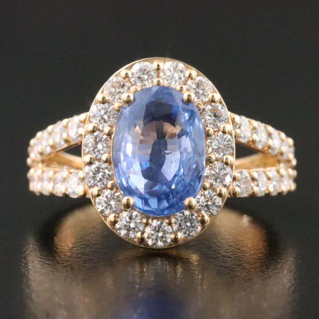 18K 3.15 CT Unheated Ceylon Sapphire and 1.17 CTW Diamond Ring with GIA Report