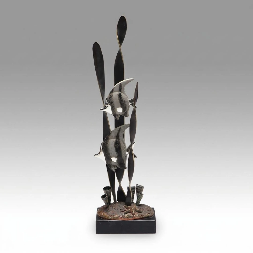 Metal Angelfish Seascape Sculpture
