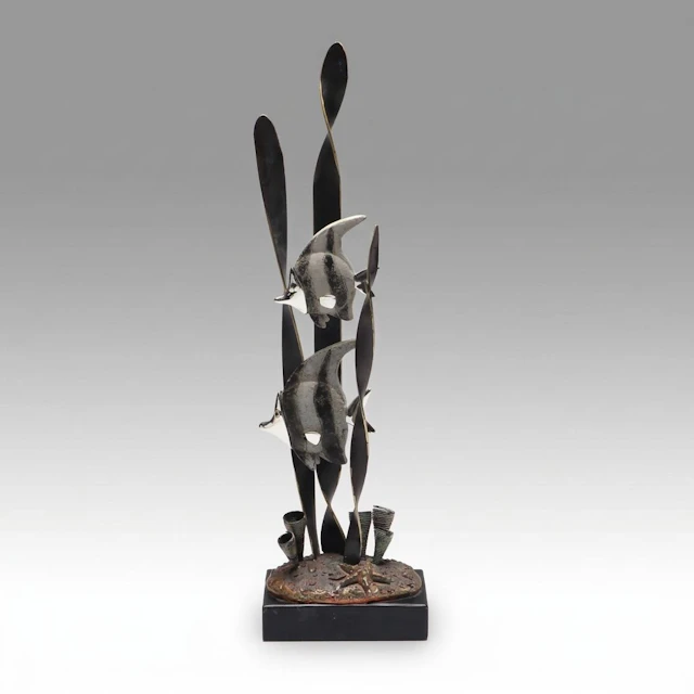 Metal Angelfish Seascape Sculpture