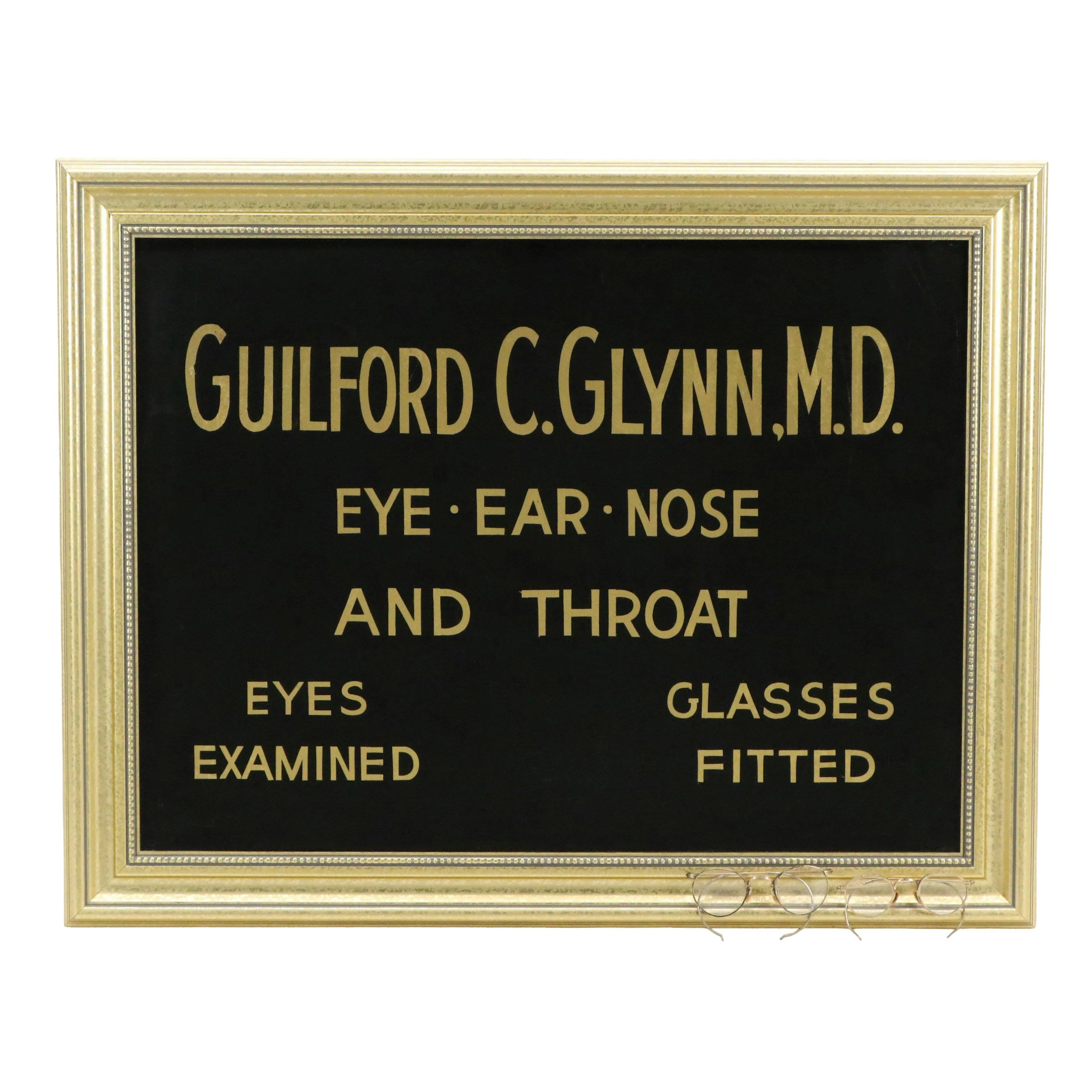 Guilford C. Glynn, M.D. ENT Framed Hand-Painted Sign with Glasses
