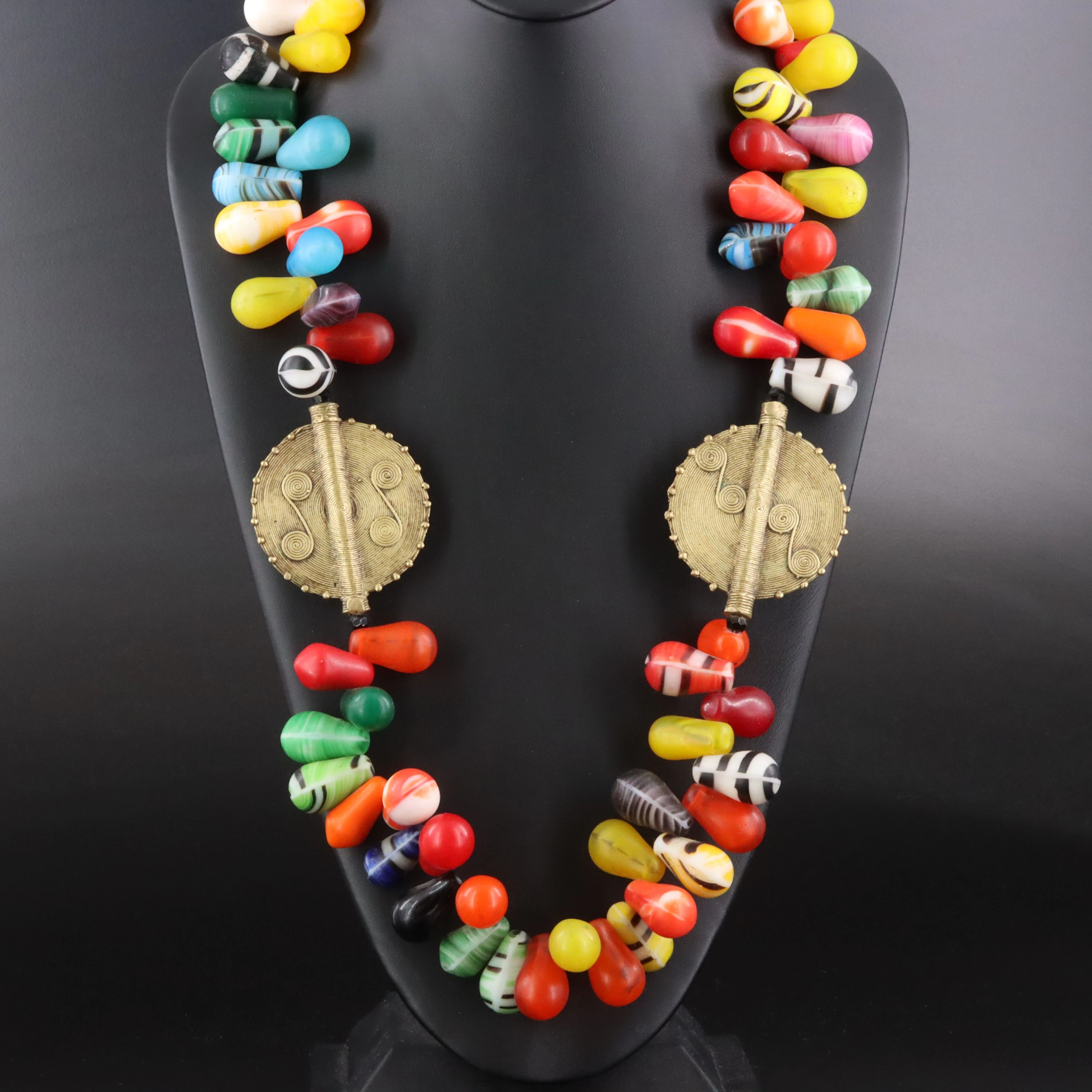 Mali West African Trade and Brass Disc Bead Necklace