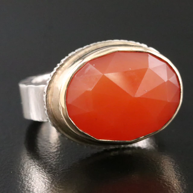 Sterling and 14K Carnelian East West Ring