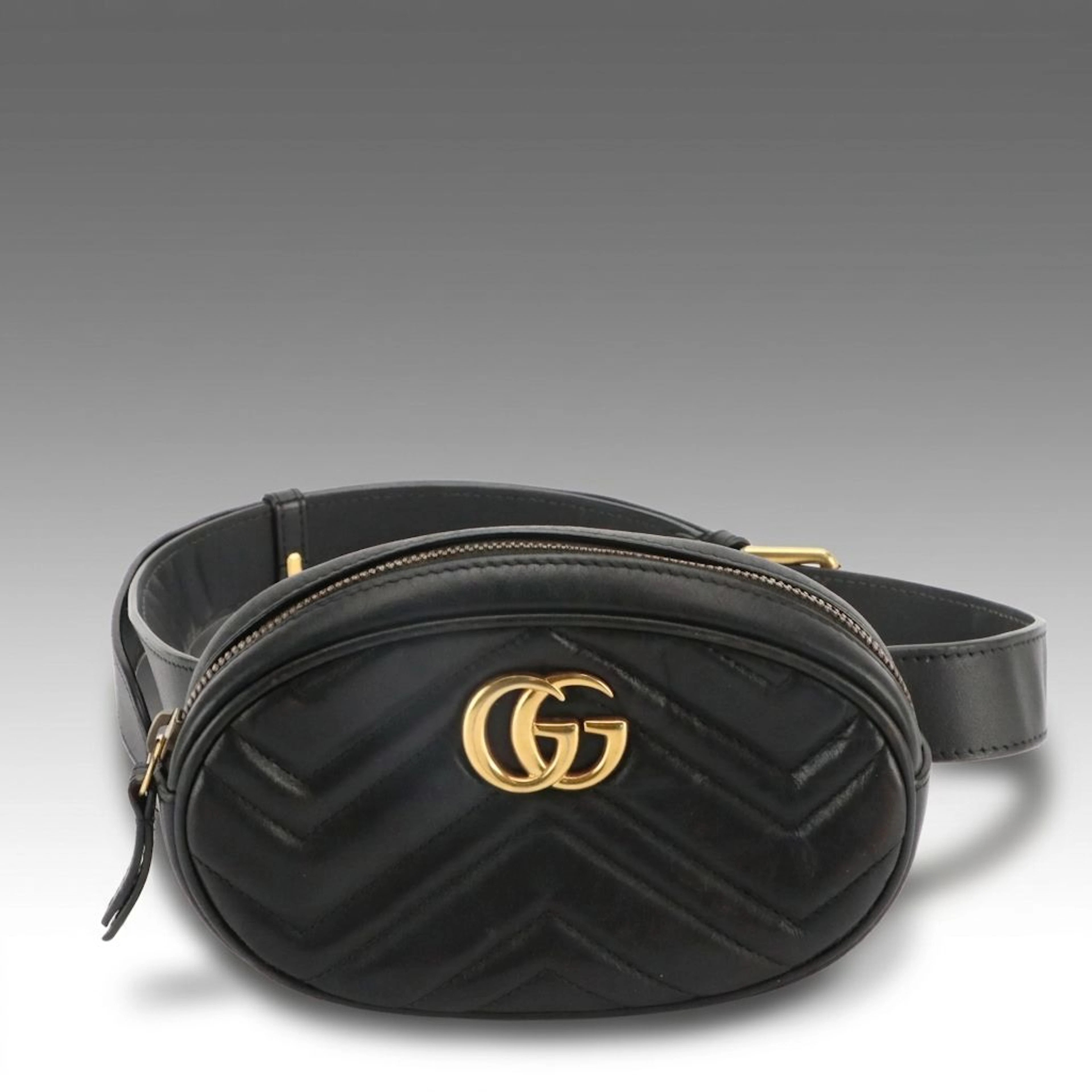 Gucci GG Marmont Belt Bag in Black Matelassé Calfskin Leather