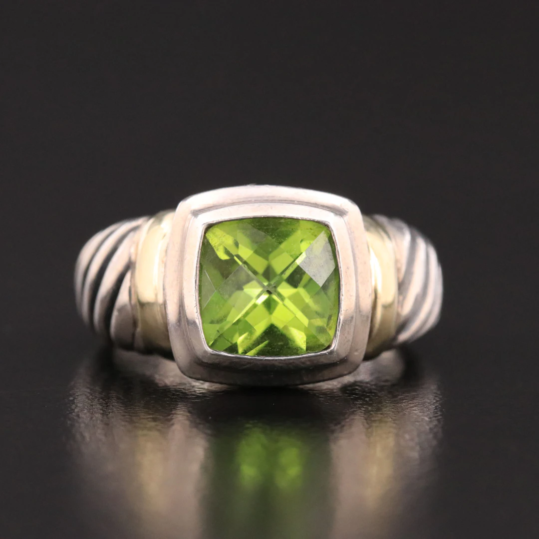 David Yurman Sterling Peridot Noblesse Ring with 14K Accents