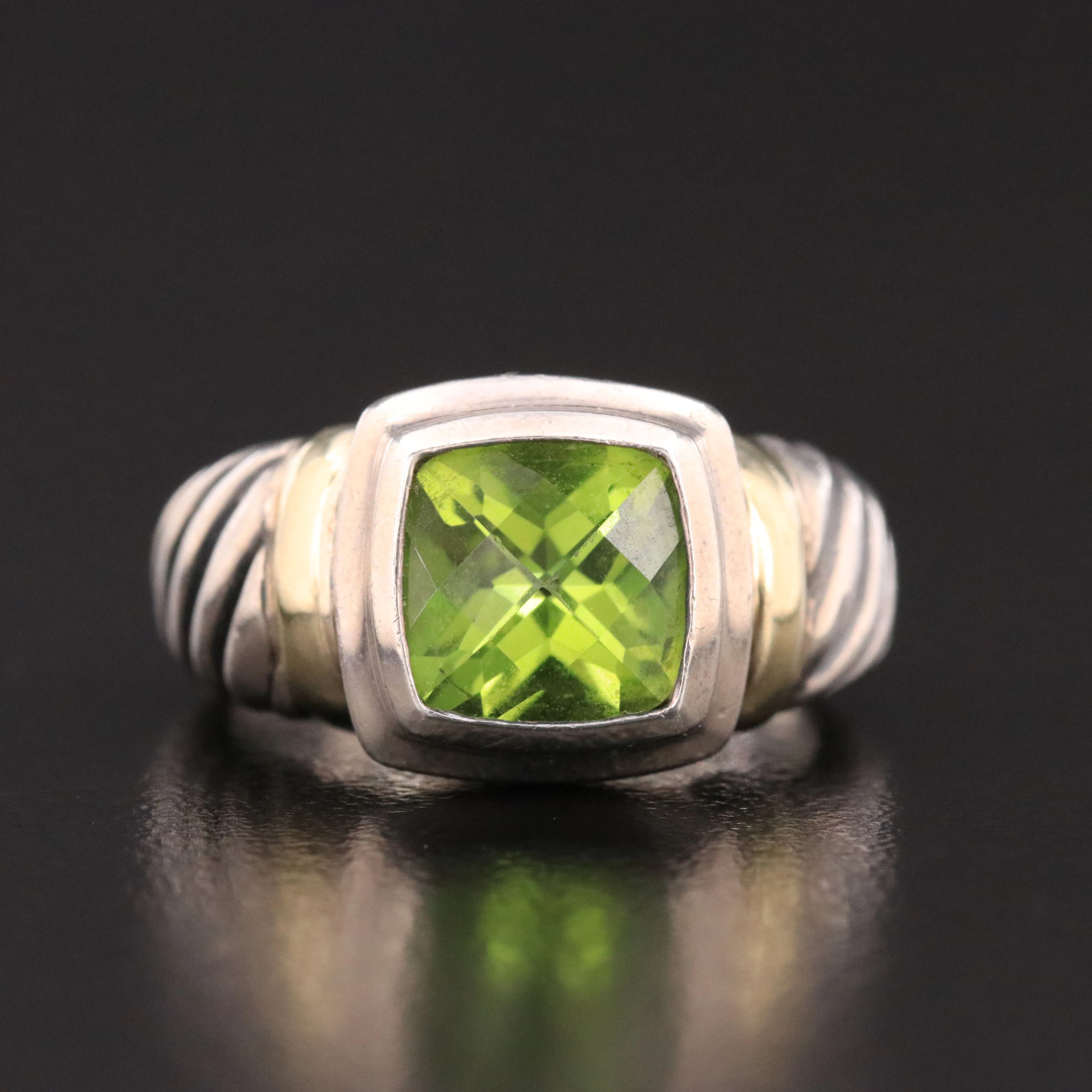 David Yurman Sterling Peridot Noblesse Ring with 14K Accents