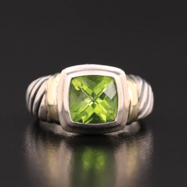 David Yurman Sterling Peridot Noblesse Ring with 14K Accents