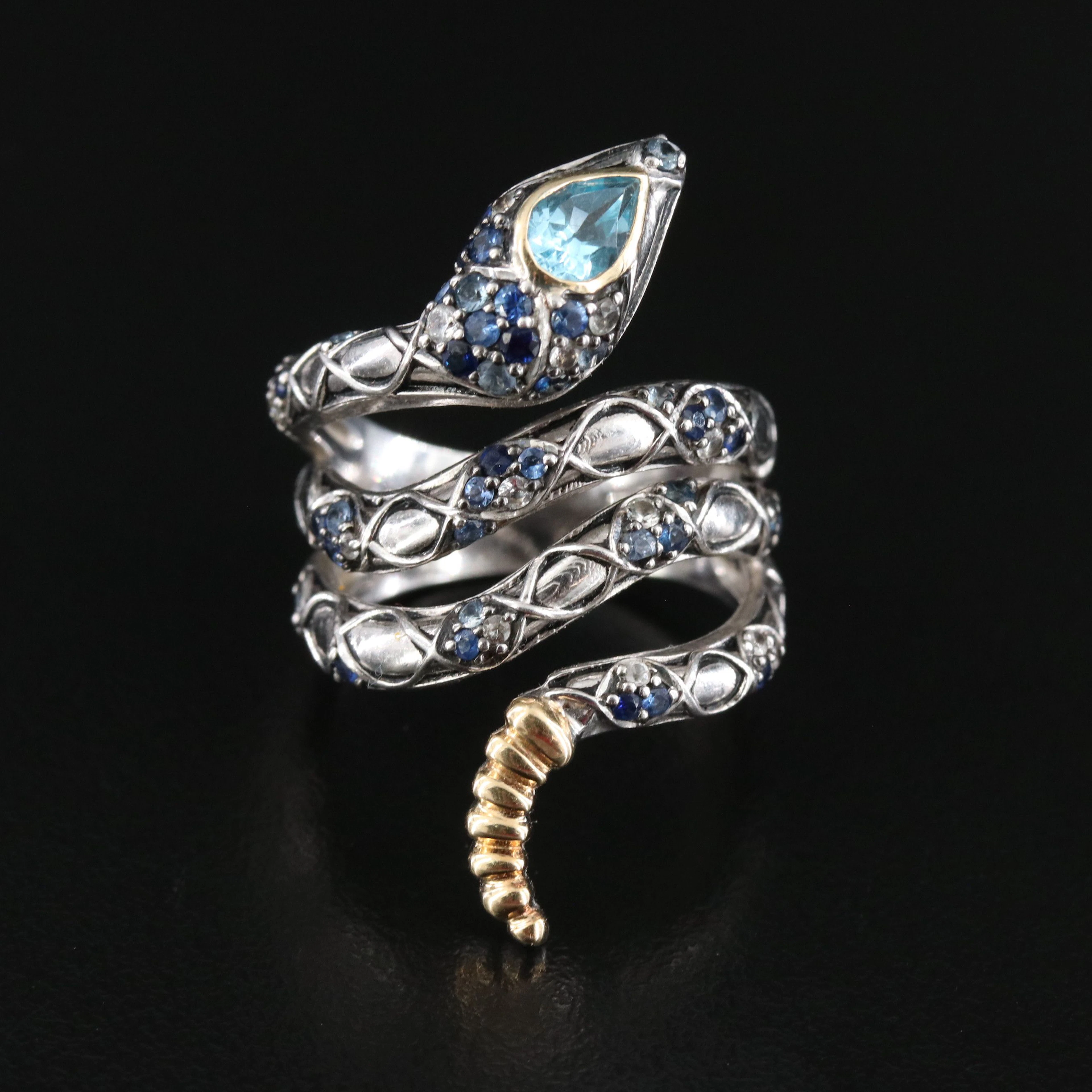EFFY Sterling Blue Topaz, Sapphire, and Diamond Cobra Wrap Ring with 18K Accent