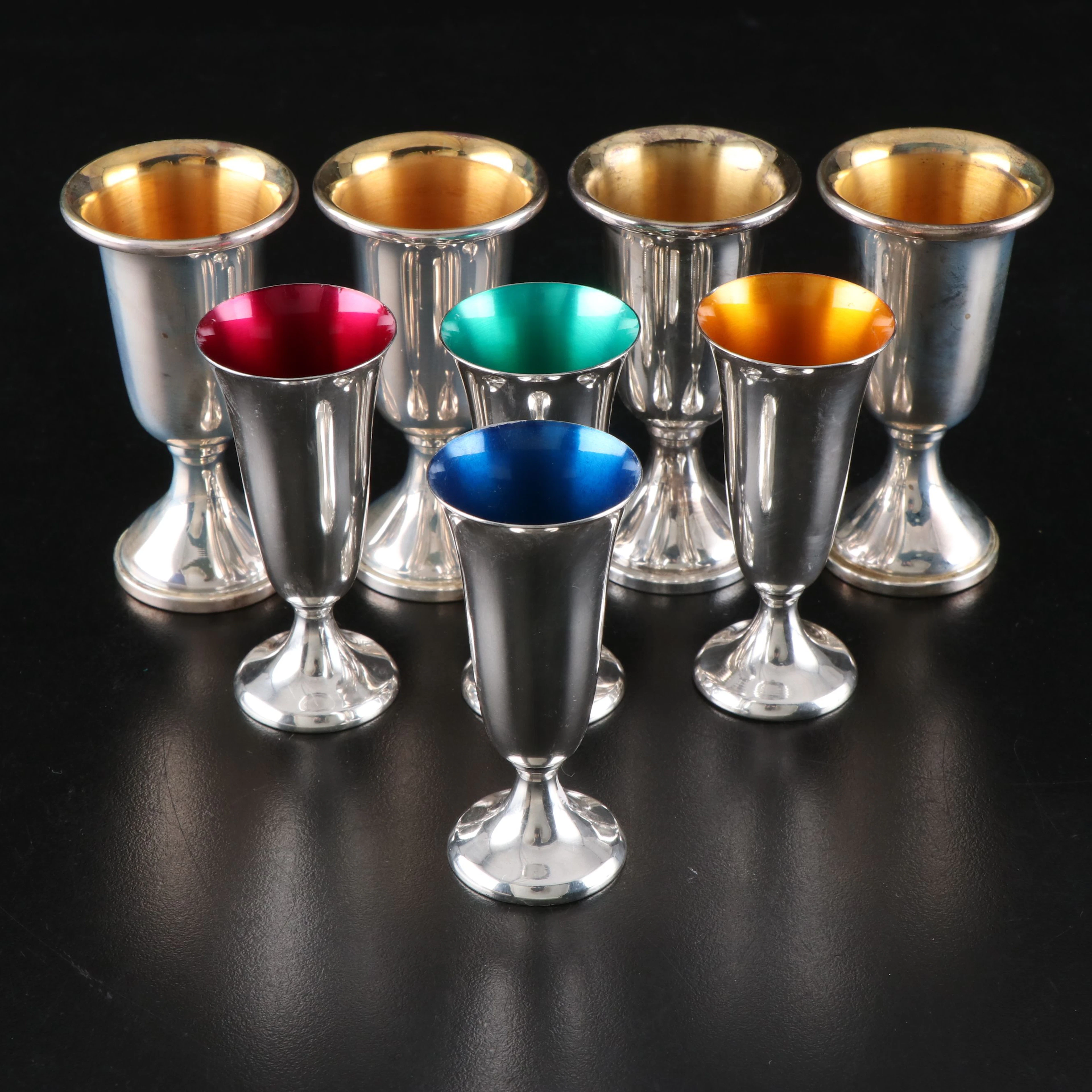 Gorham Enamel and Webster Sterling Silver Cordial Cups