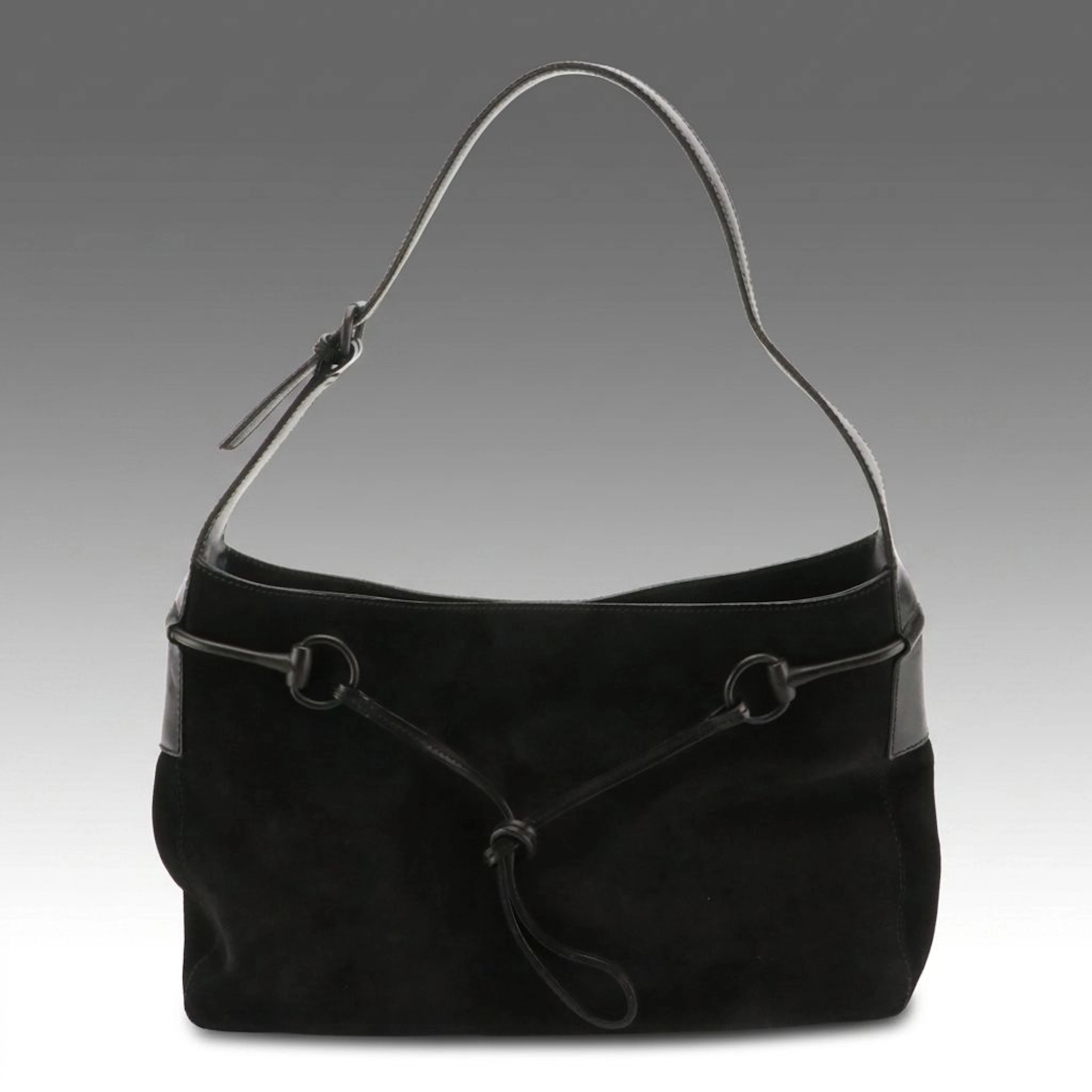 Gucci Horsebit Hobo Bag in Black Suede and Leather