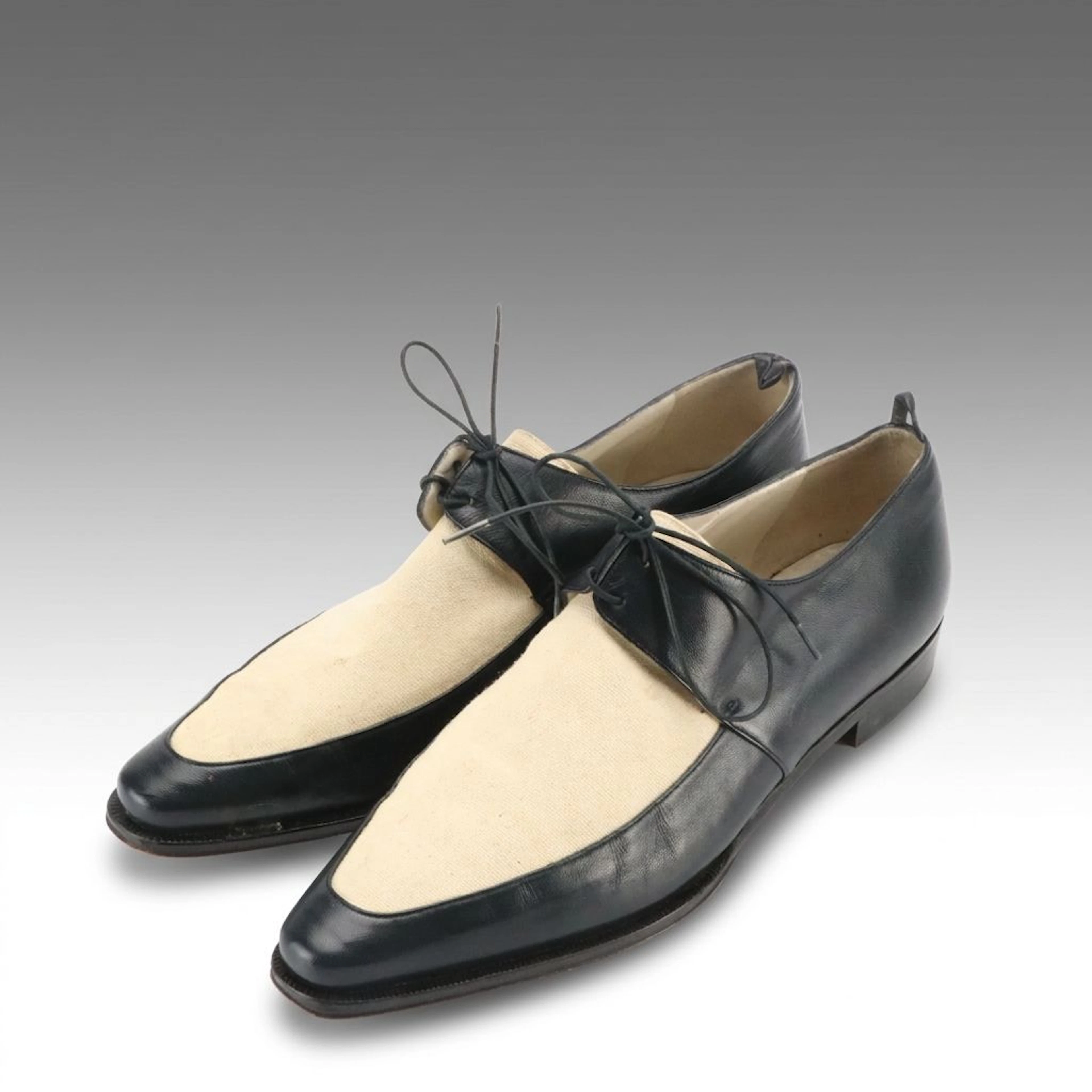 Emporio Armani Two-Tone Pointed Derby Shoes in Canvas and Leather