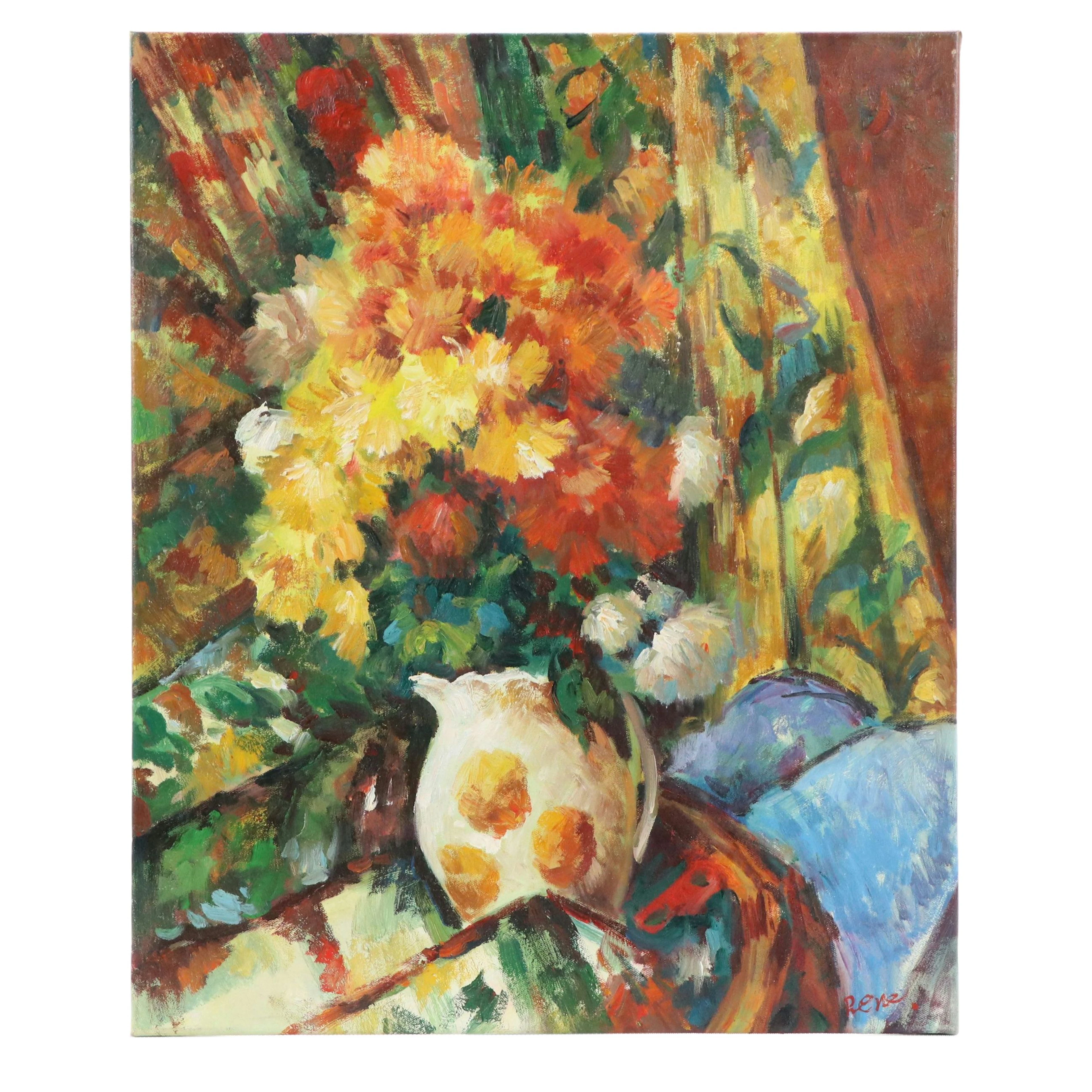 Still Life Oil Painting After Paul Cézanne "Le Vase Fleuri," 21st Century
