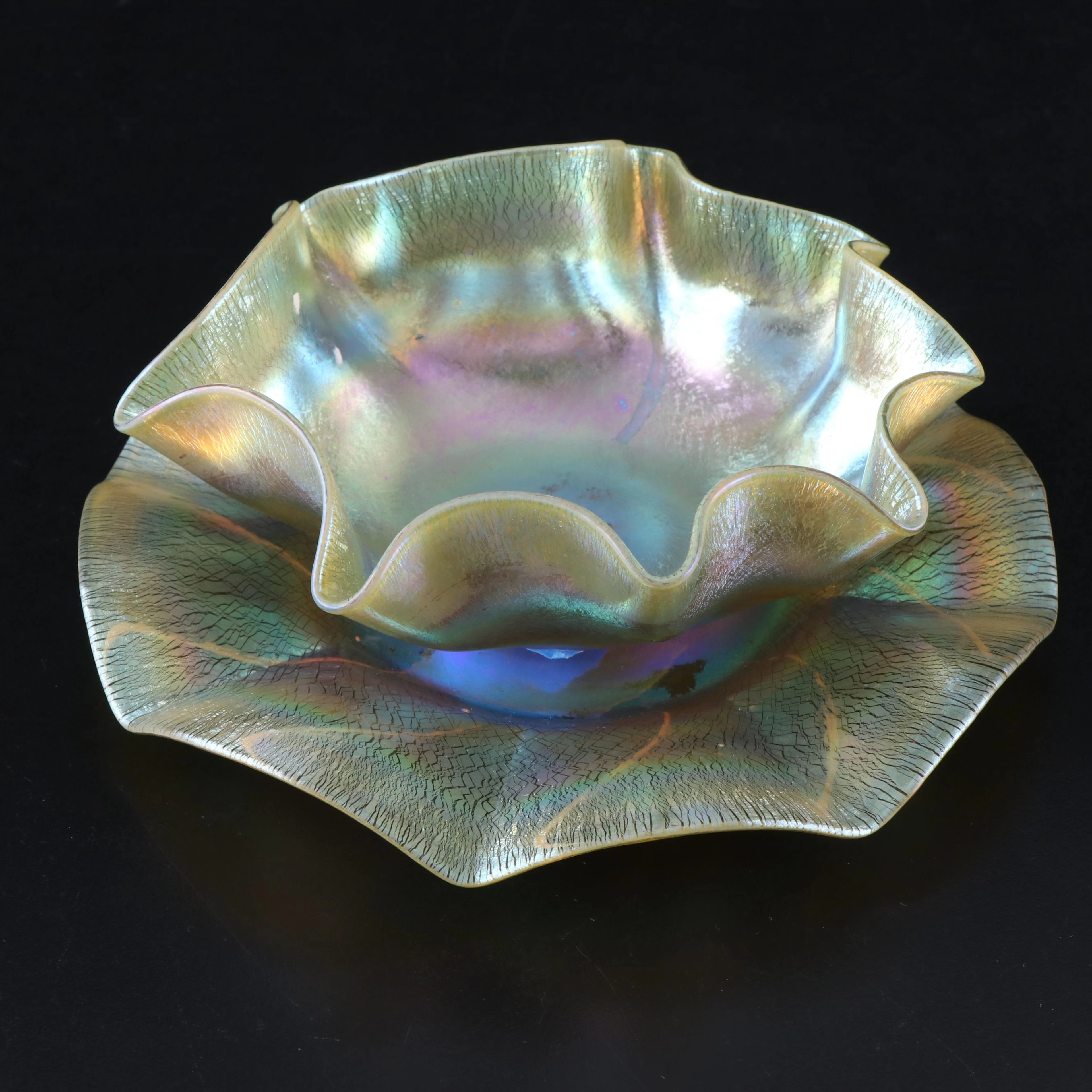 Louis Comfort Tiffany Favrile Art Glass Bowl and Underplate, Early 20th Century