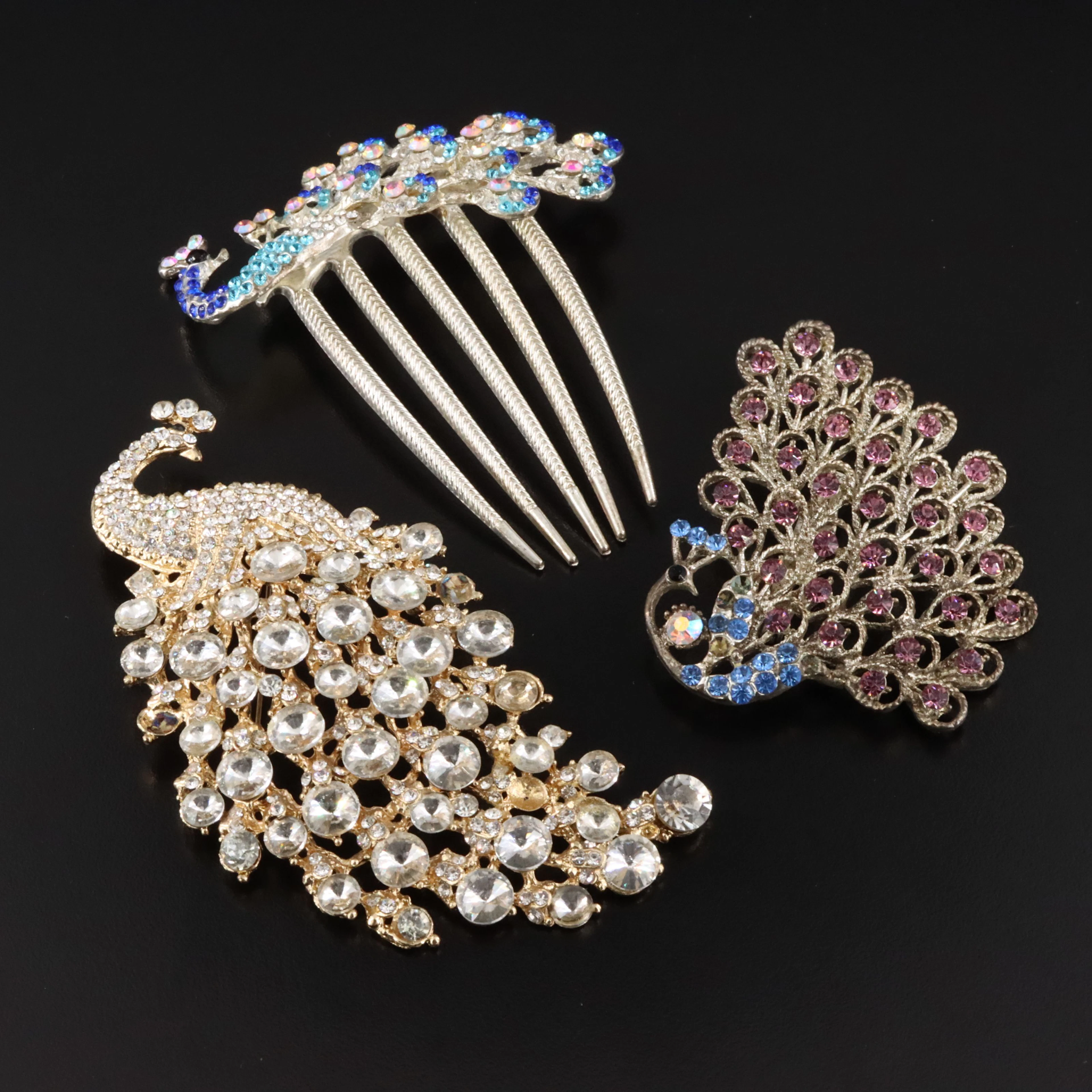 Peacock Rhinestone Brooches & Hair Accessory