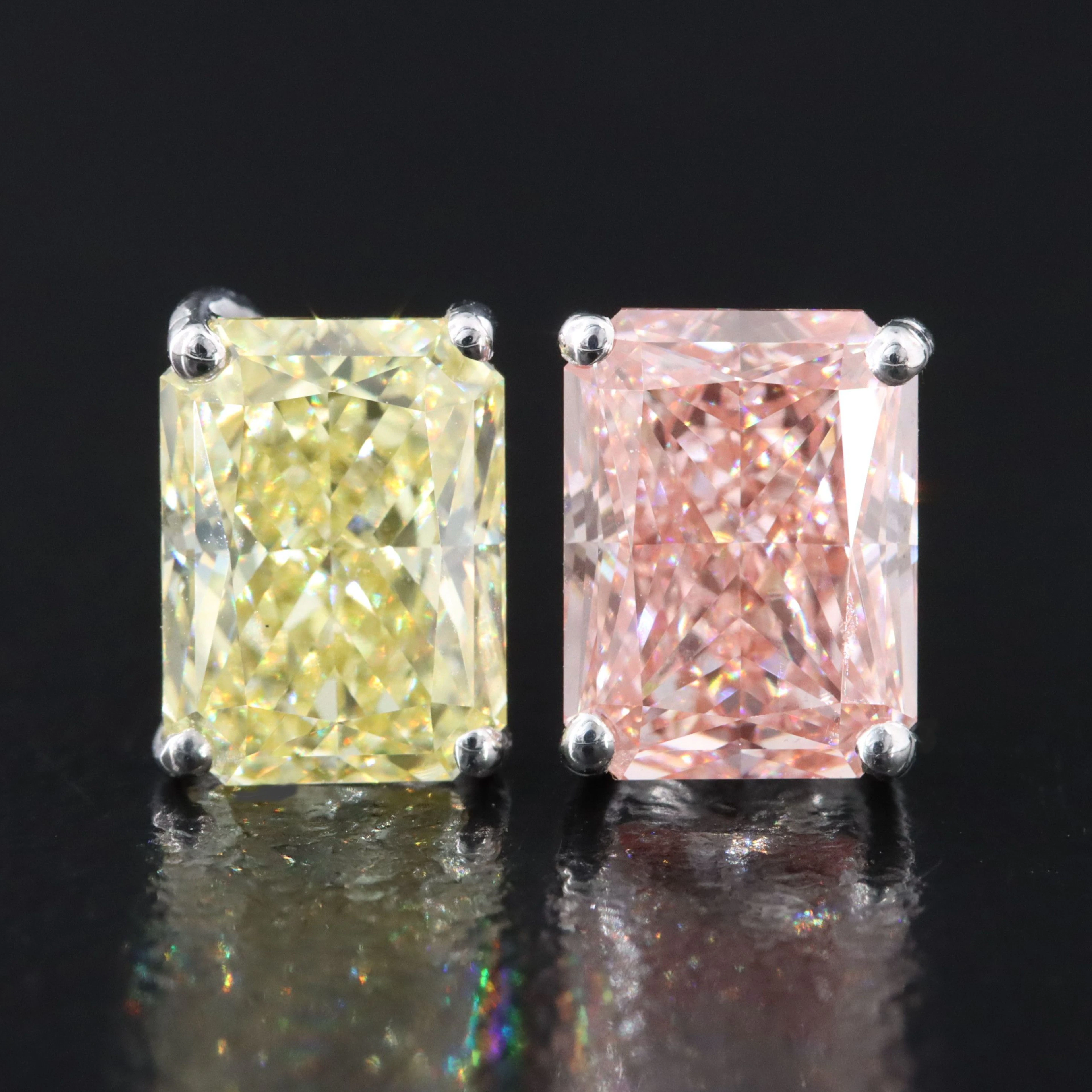 14K 3.75 CTW Lab Grown Fancy Vivid Pink & Yellow Diamond Earrings w/IGI Reports