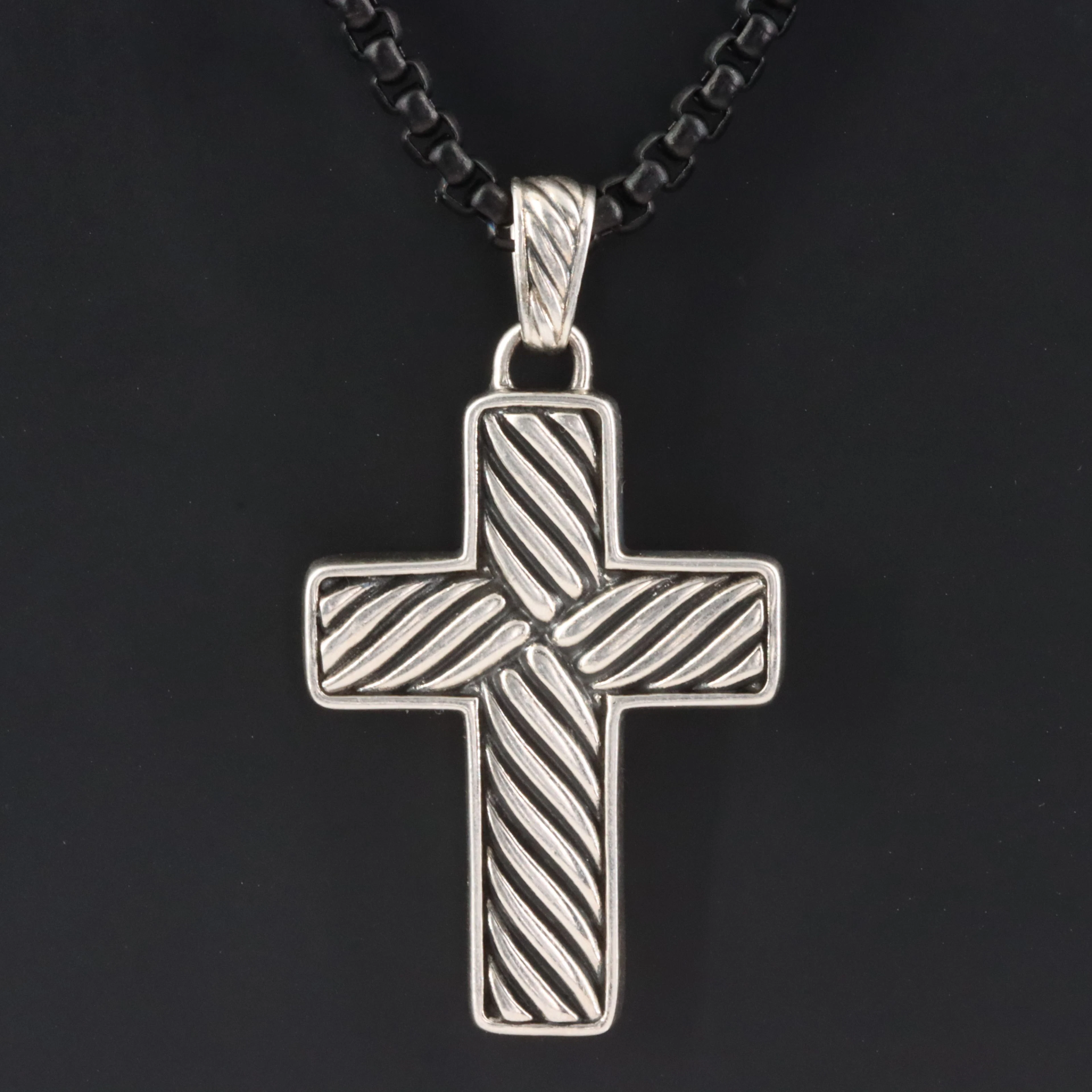 David Yurman Sterling Cross Necklace with Stainless Steel Chain