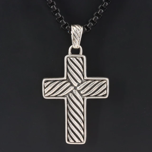 David Yurman Sterling Cross Necklace with Stainless Steel Chain