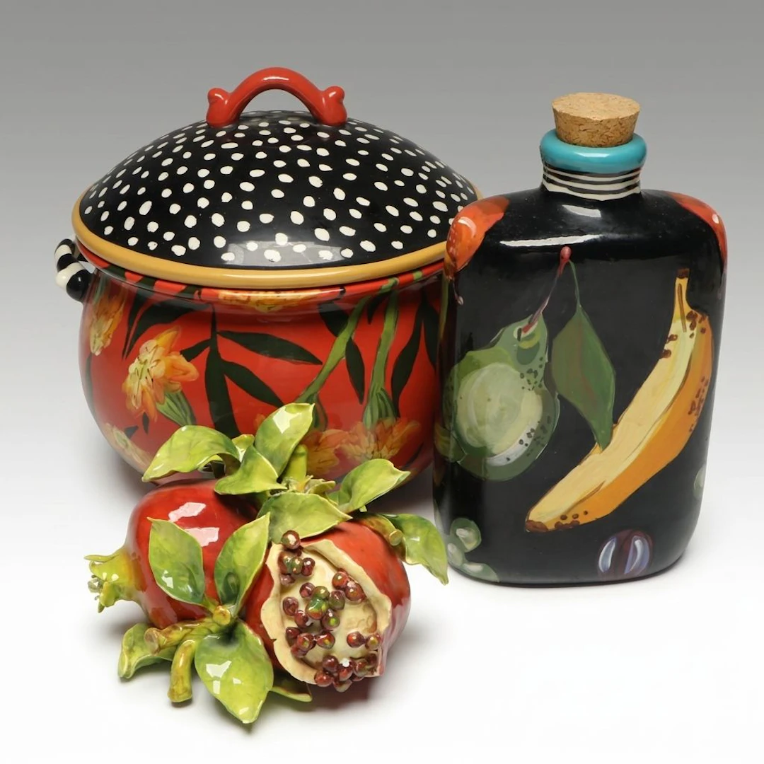 Droll Designs Tureen and Bottle with Pomegranates
