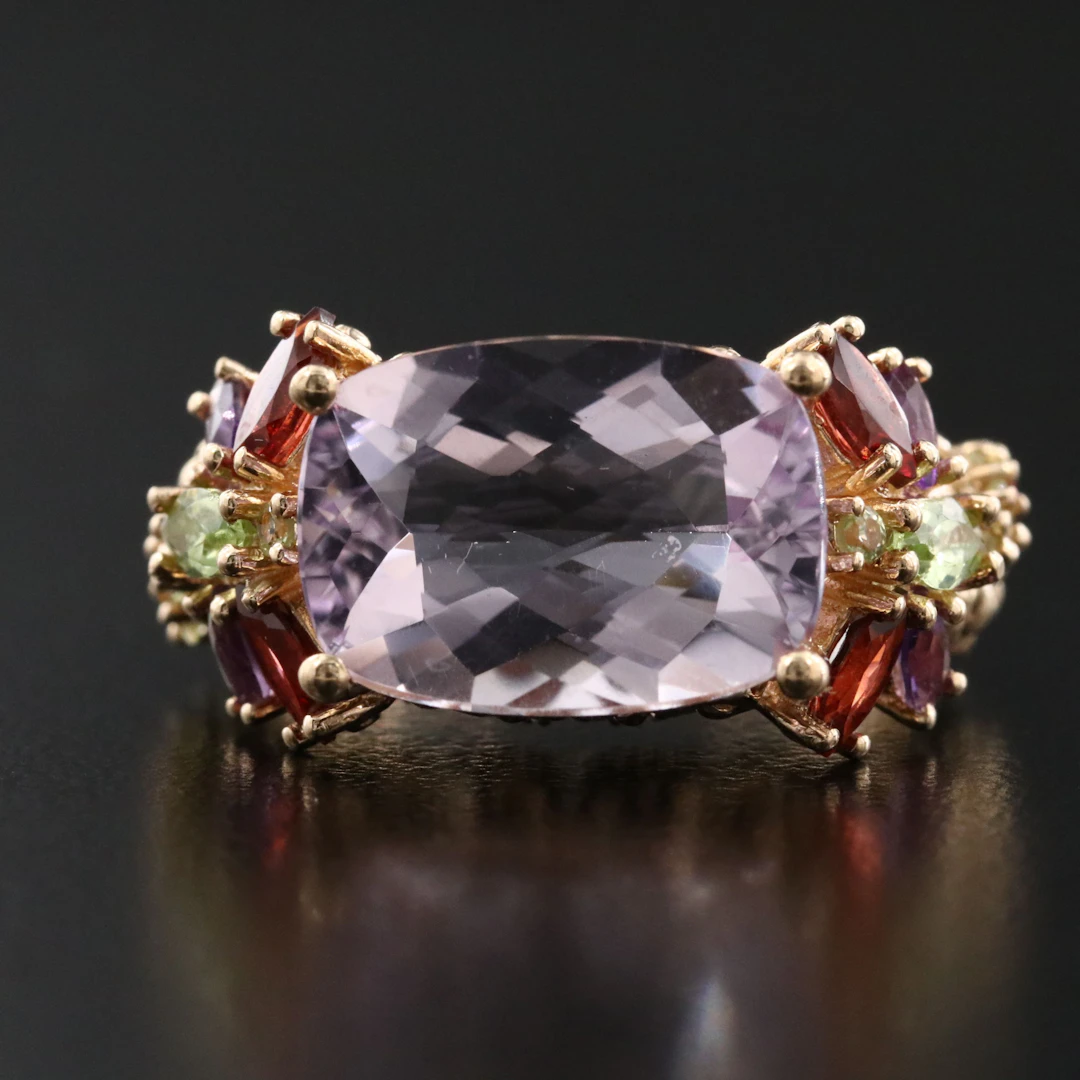 14K Amethyst, Garnet and Peridot Ring