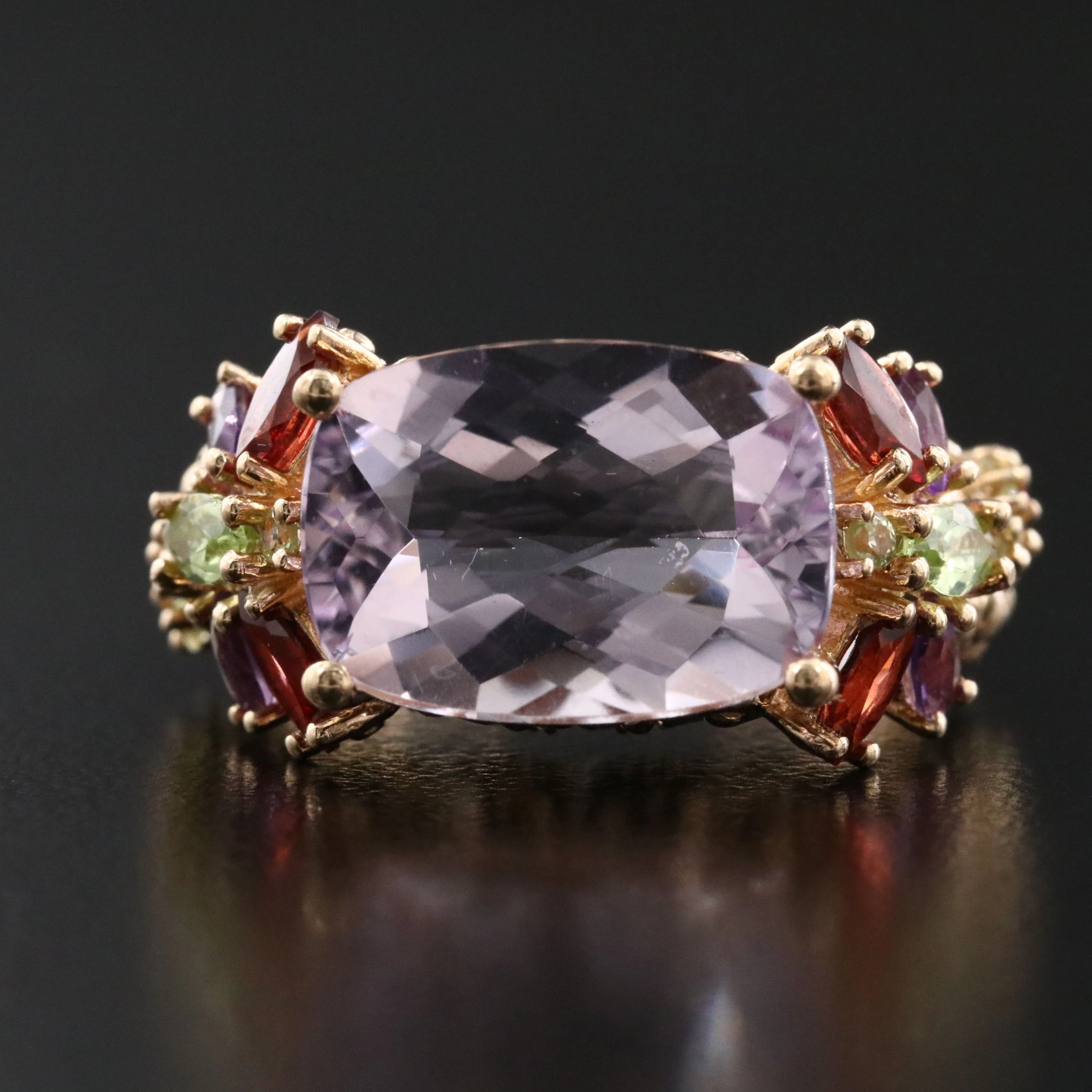 14K Amethyst, Garnet and Peridot Ring