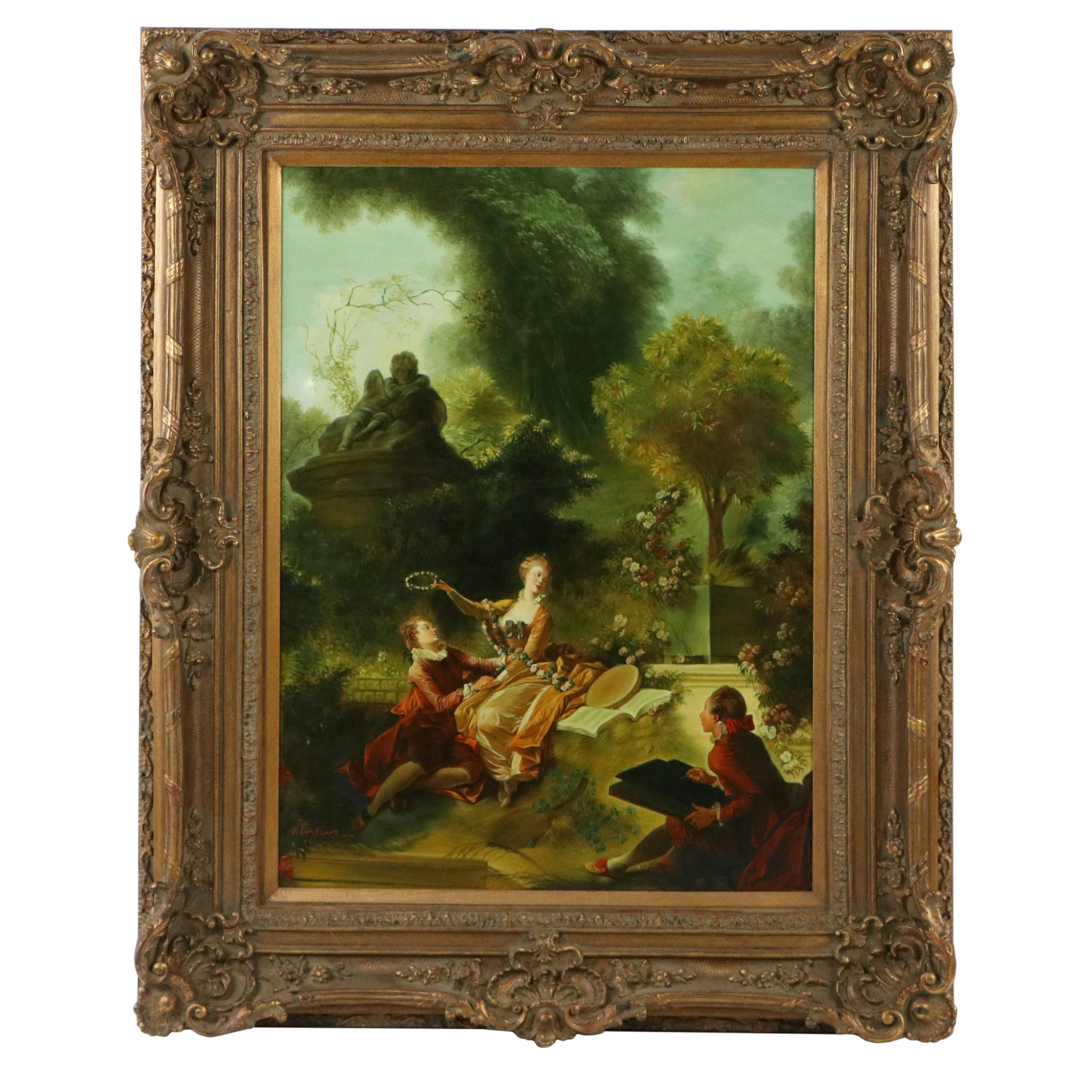 Oil Painting After Jean-Honoré Fragonard "The Lover Crowned"