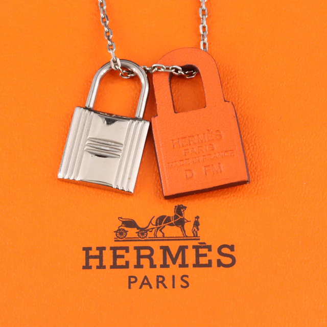 Hermès O'Kelly Padlock Silver Tone and Leather Necklace
