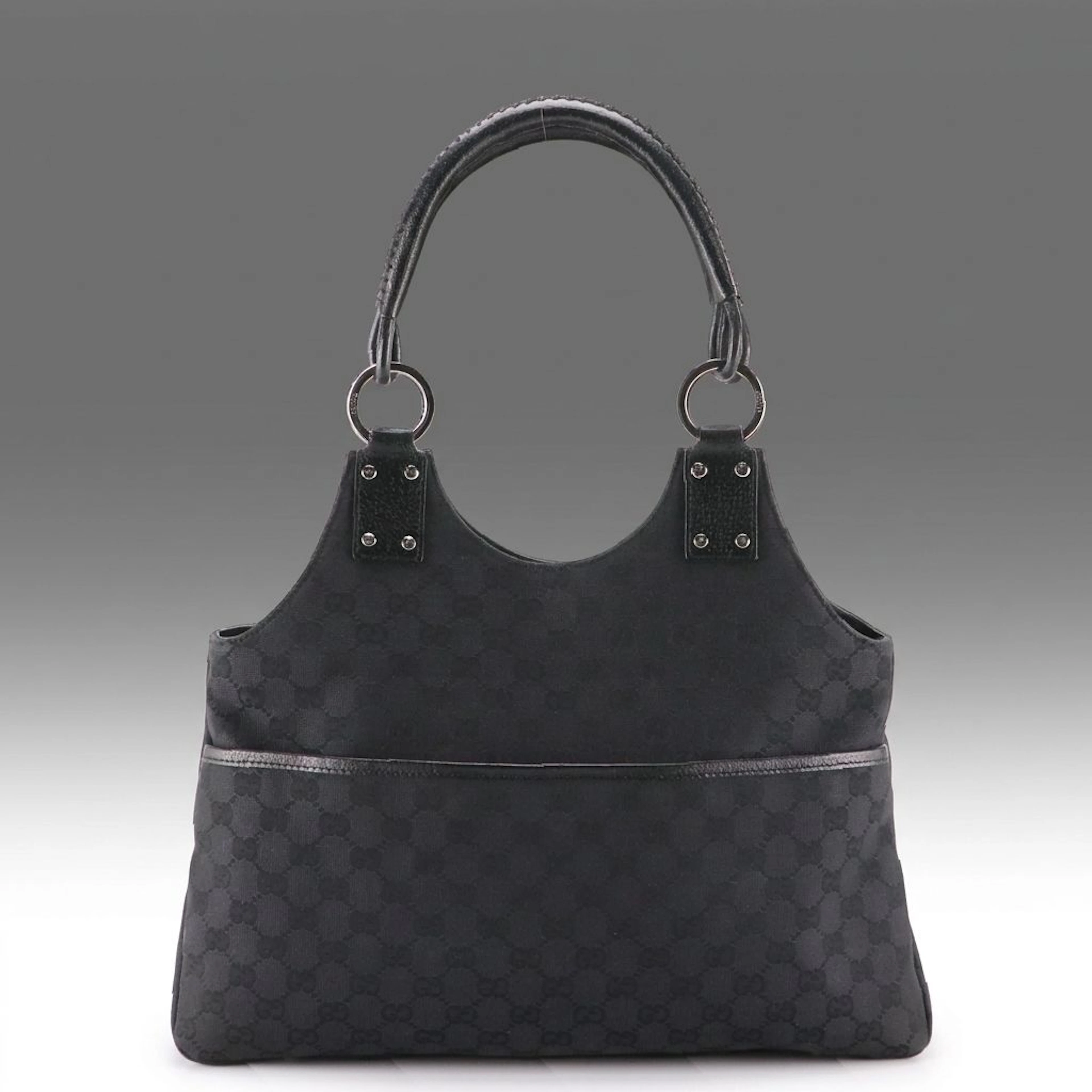 Gucci Black GG Jacquard Canvas and Cinghiale Leather Tote Bag
