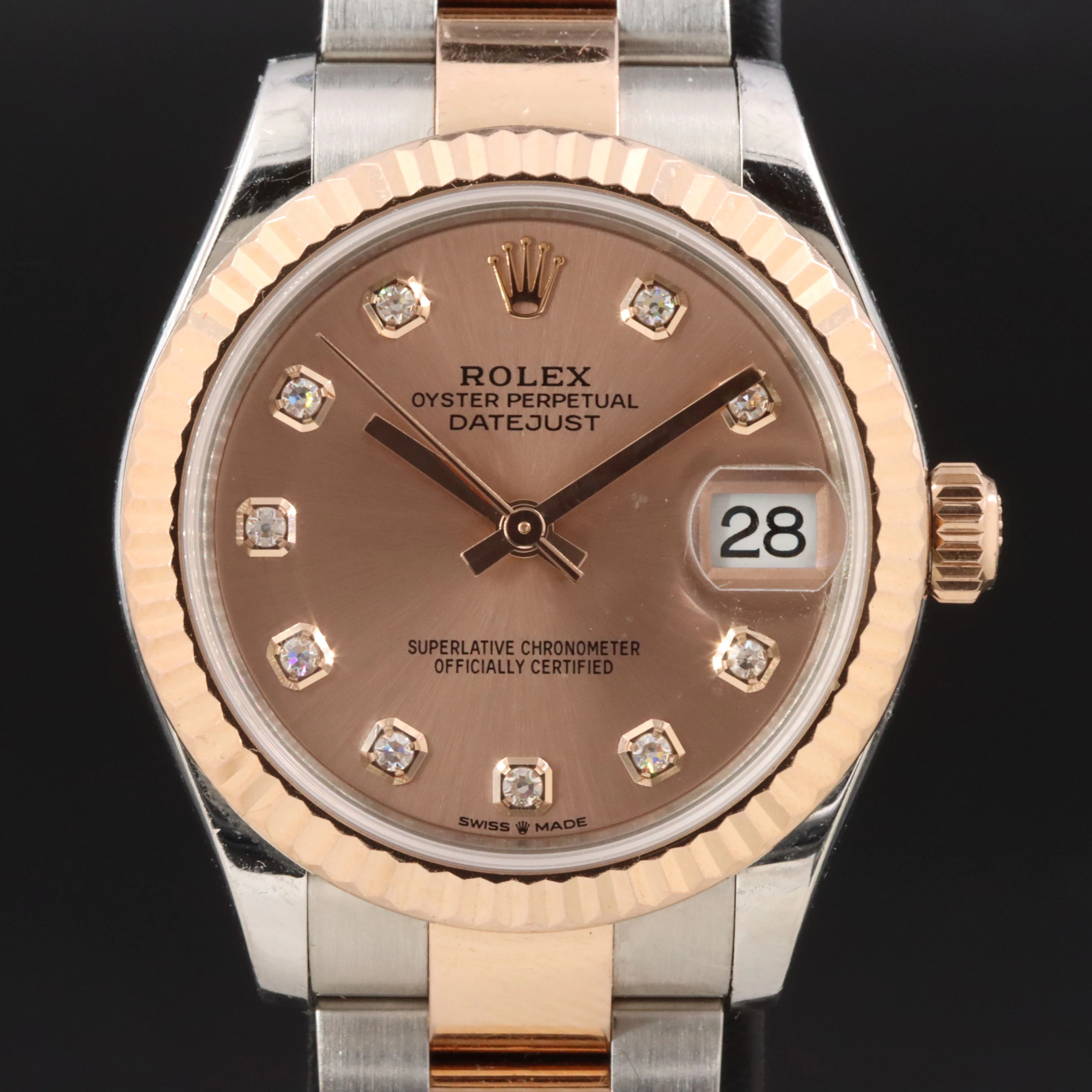 Rolex Datejust Everose Rolesor Factory Diamond Dial Model 278271-0023 Watch