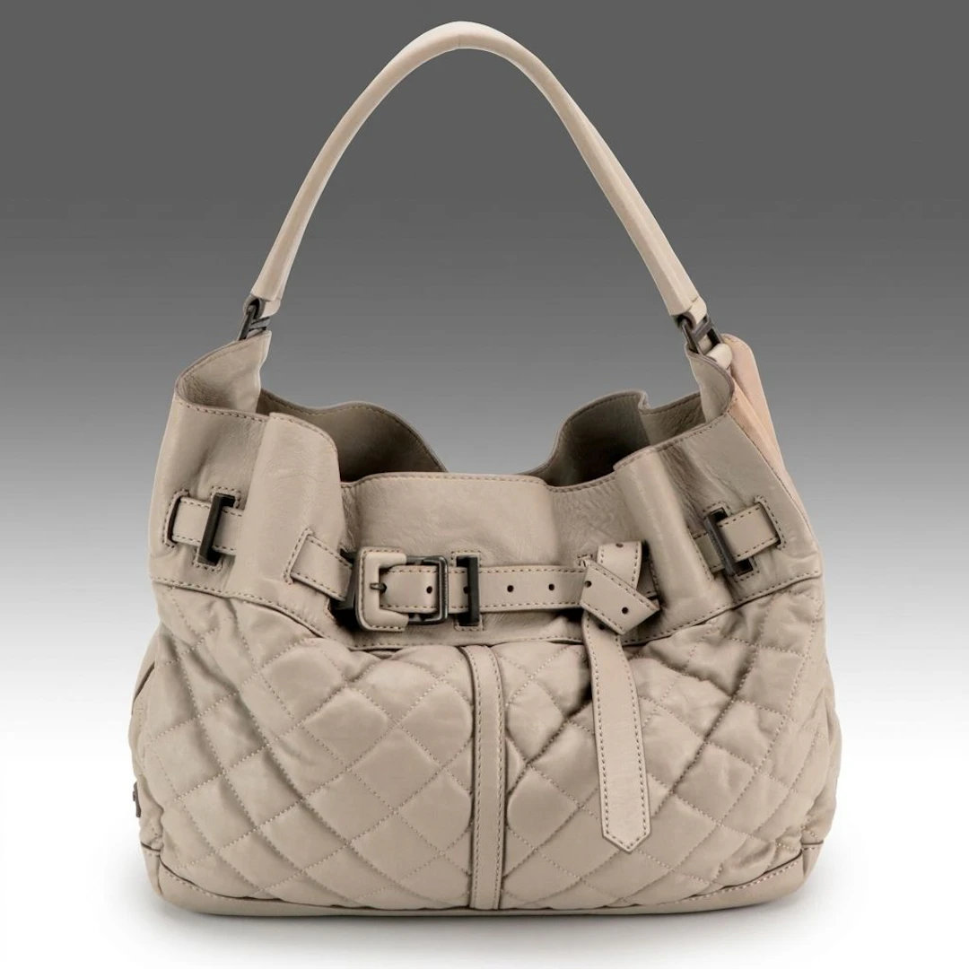 Burberry Enmore Hobo Shoulder Bag in Grey Quilted Lambskin Leather