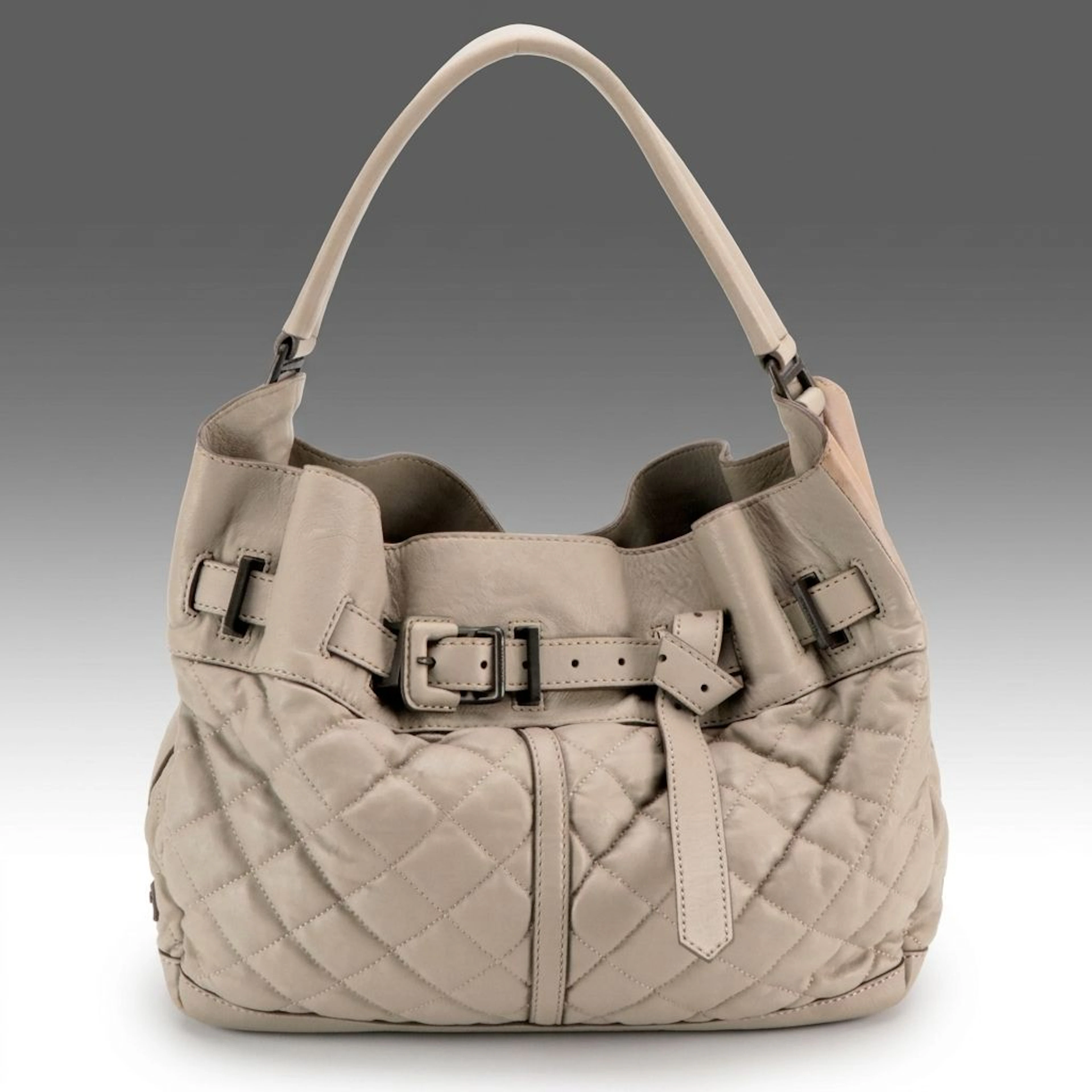 Burberry Enmore Hobo Shoulder Bag in Grey Quilted Lambskin Leather
