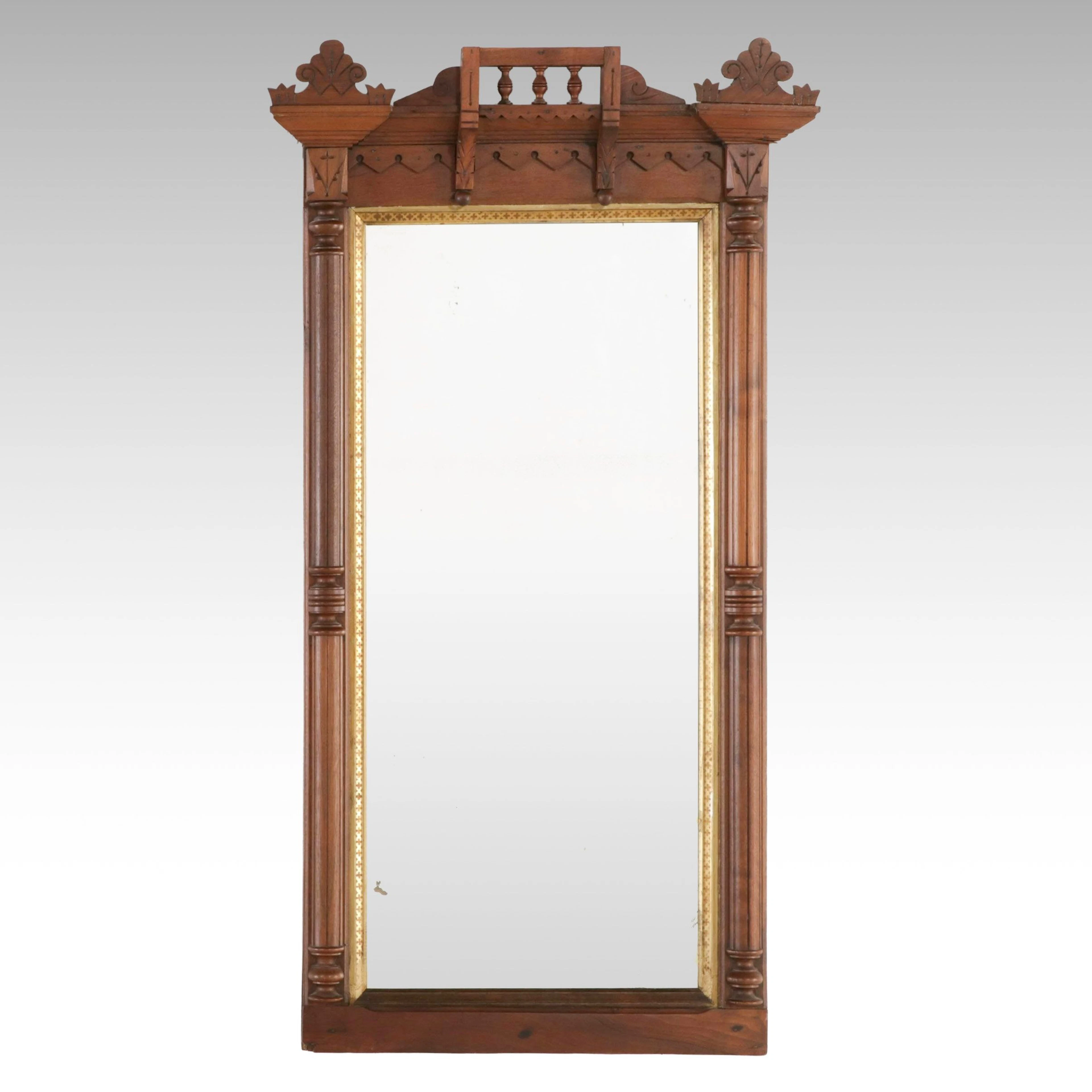 Victorian Eastlake Giltwood and Walnut Wall Mirror, Late 19th/Early