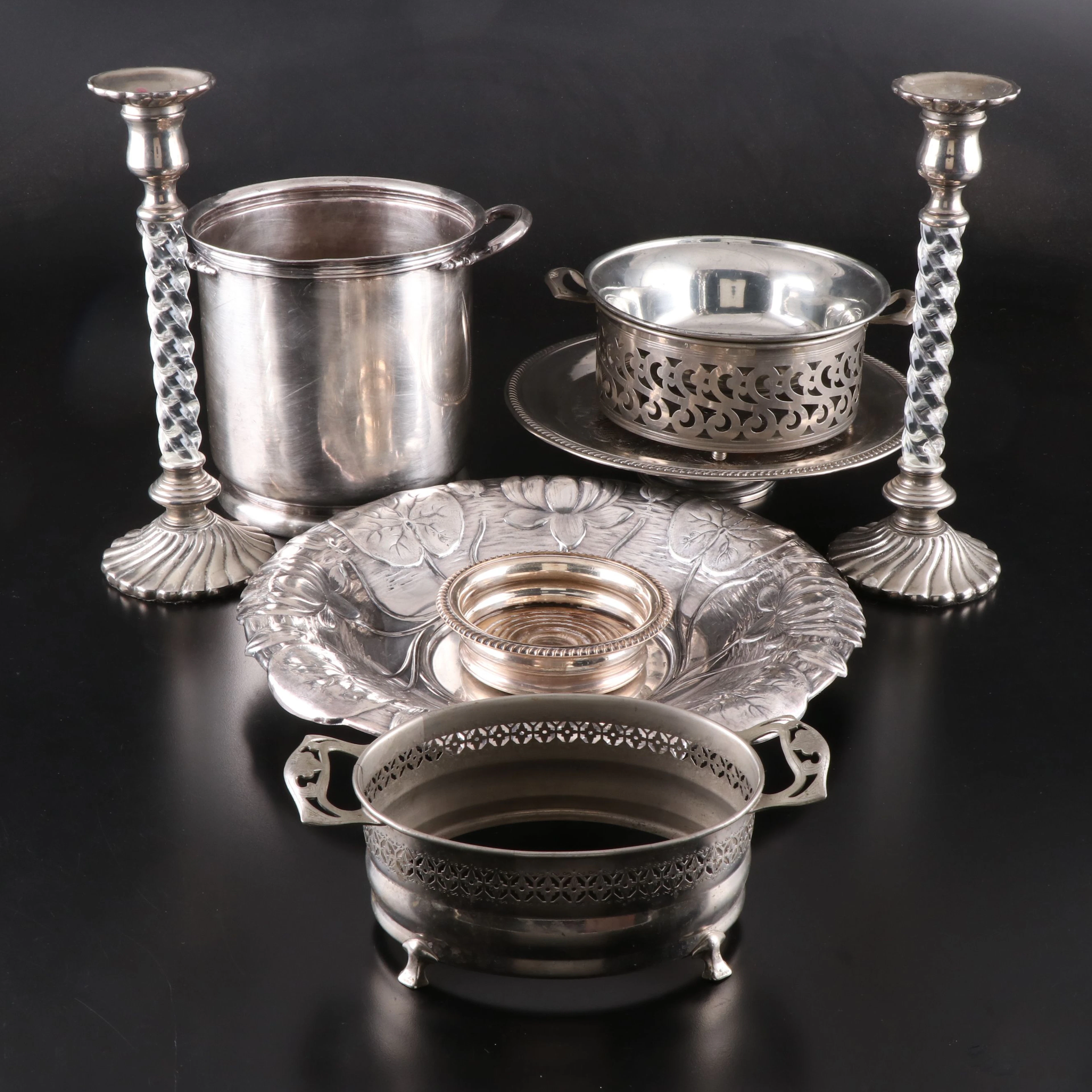Reed & Barton Art Nouveau Style Silver Plate Bowl with More Tableware