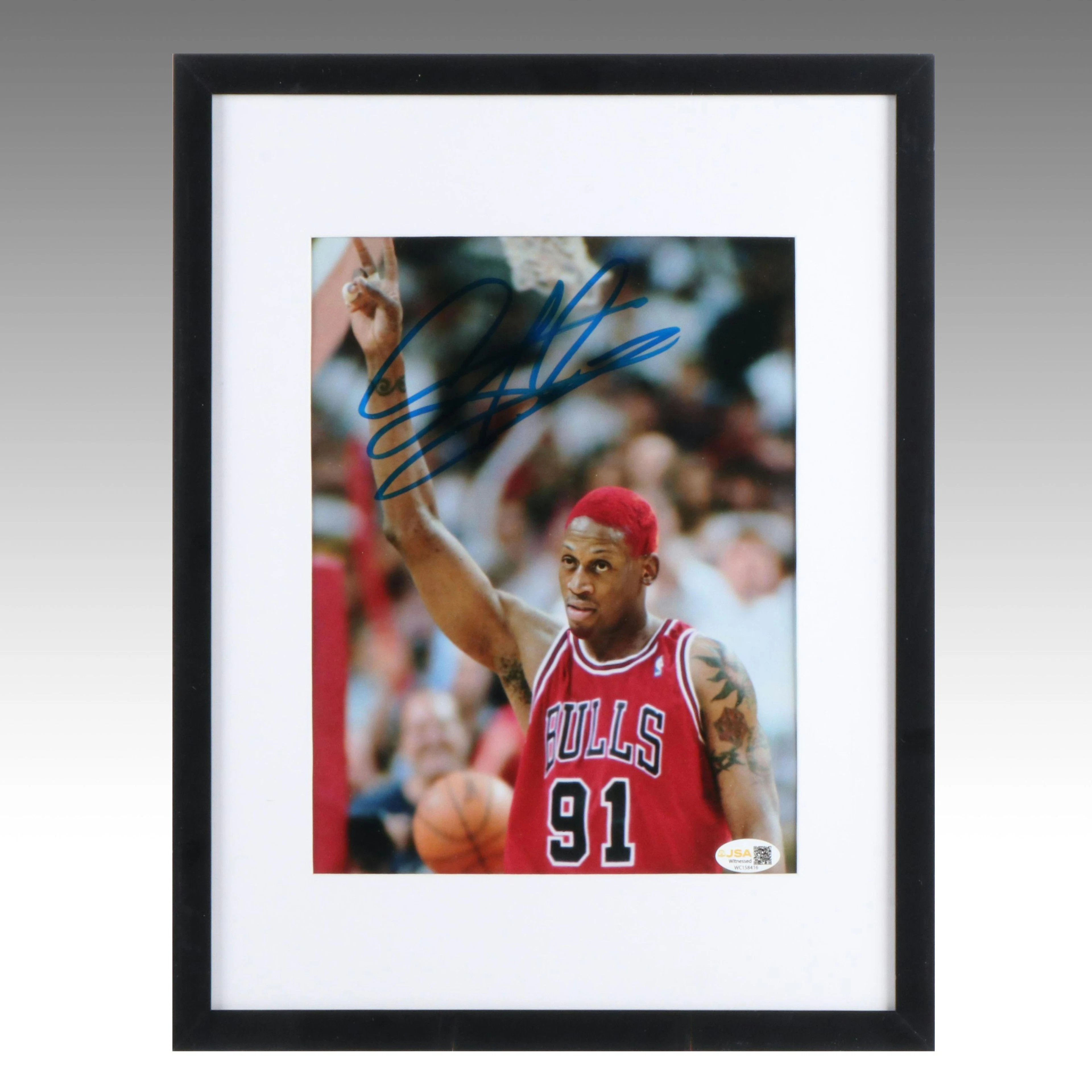 Dennis Rodman Signed Chicago Bulls Basketball Print in Matted Frame, JSA