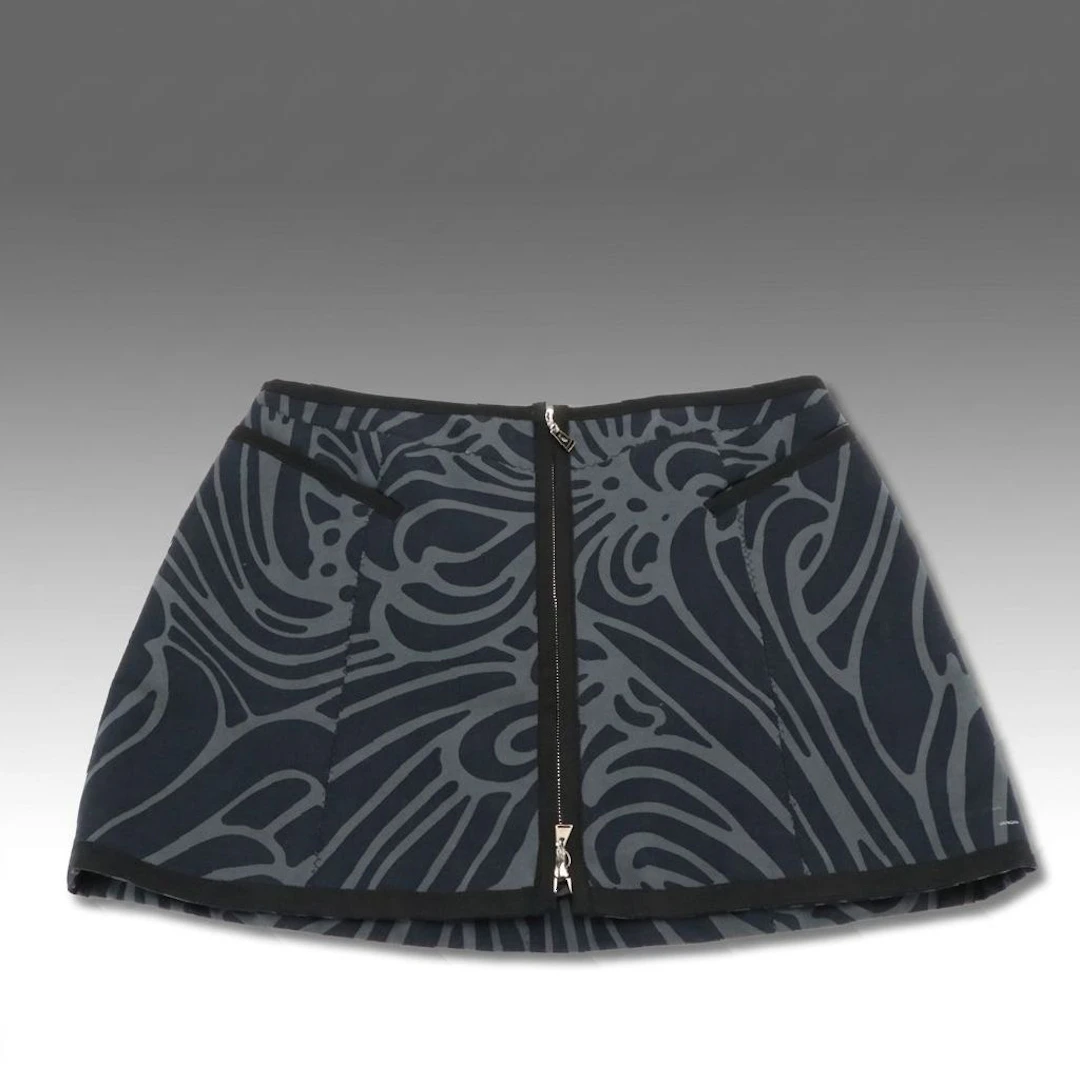Louis Vuitton Abstract Print Zip-Front Miniskirt with Grosgrain Ribbon Trim