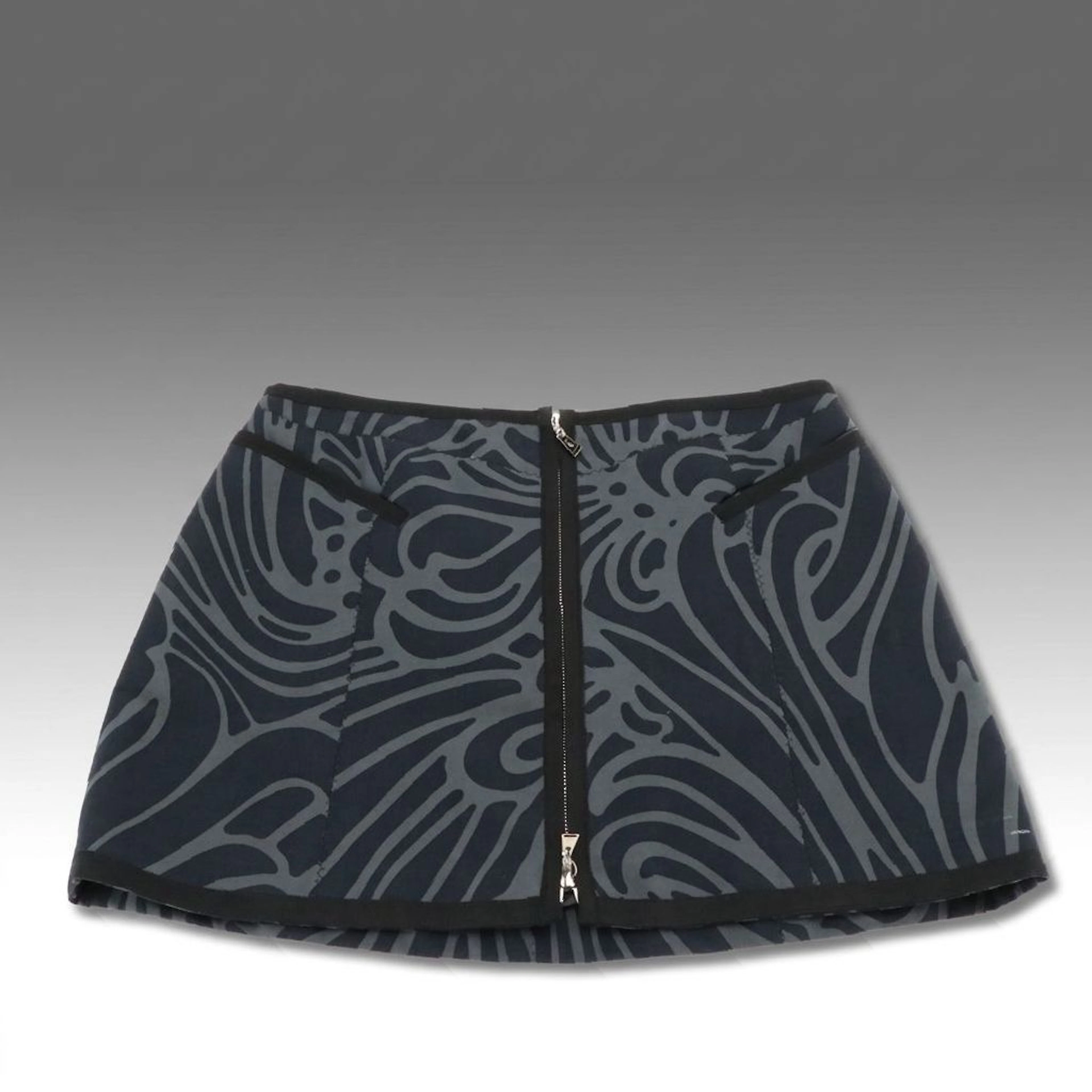 Louis Vuitton Abstract Print Zip-Front Miniskirt with Grosgrain Ribbon Trim