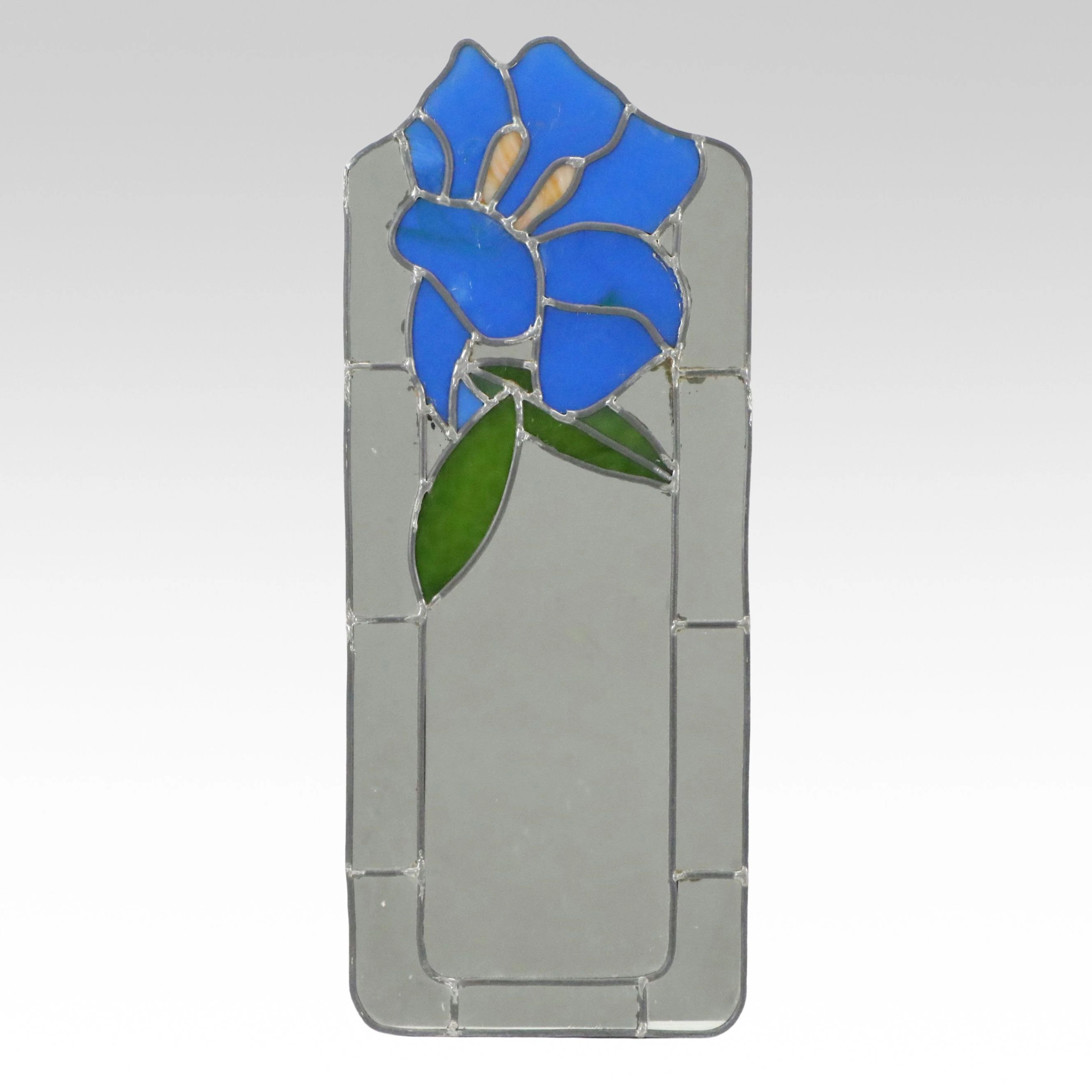 Decorative Leaded Stained Glass Panel Mirror with Blue Flower