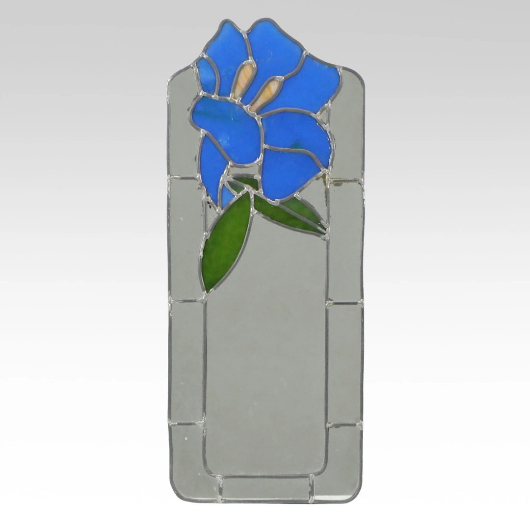Decorative Leaded Stained Glass Panel Mirror with Blue Flower