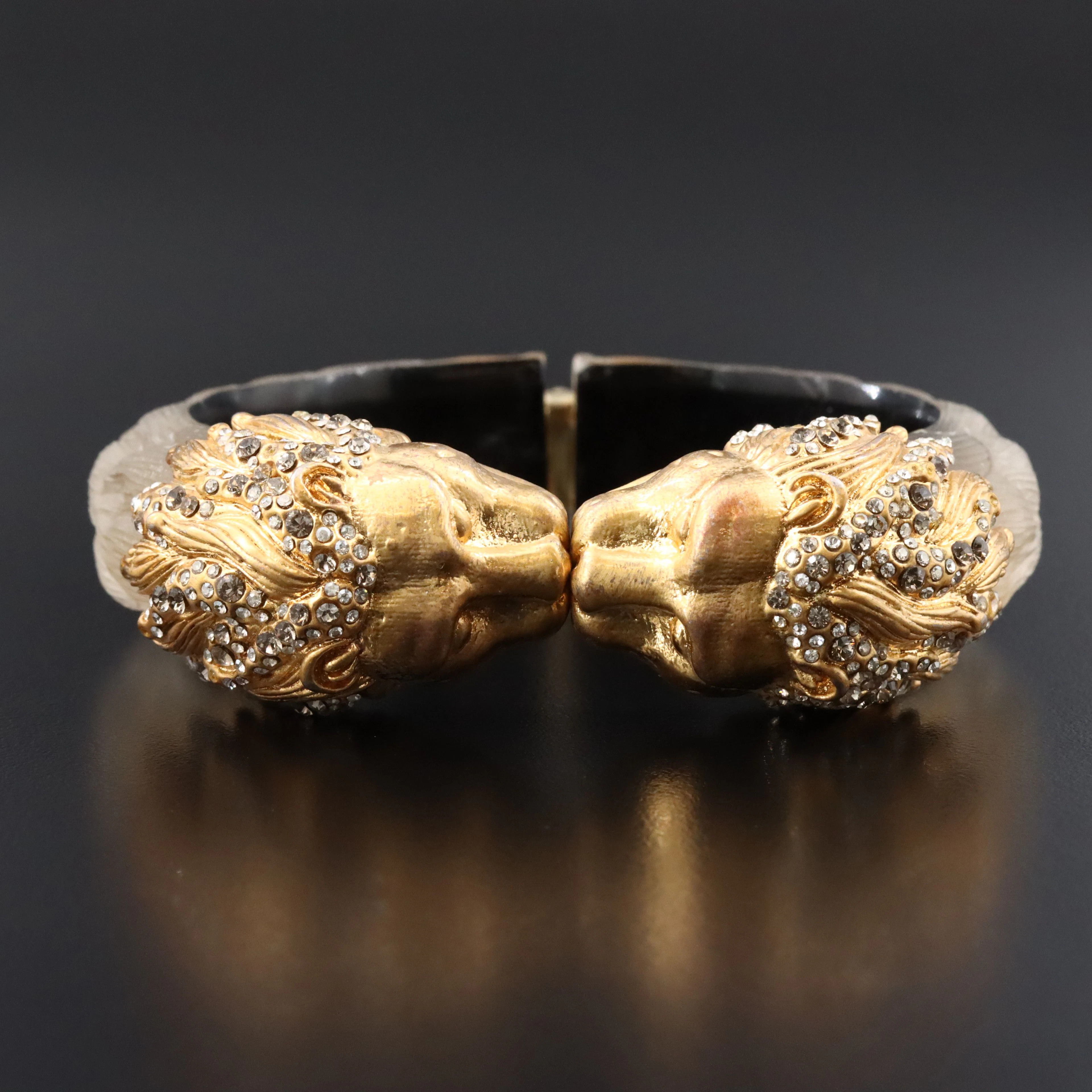 Alexis Bittar Lion Lucite and Crystal Hinged Bangle Bracelet