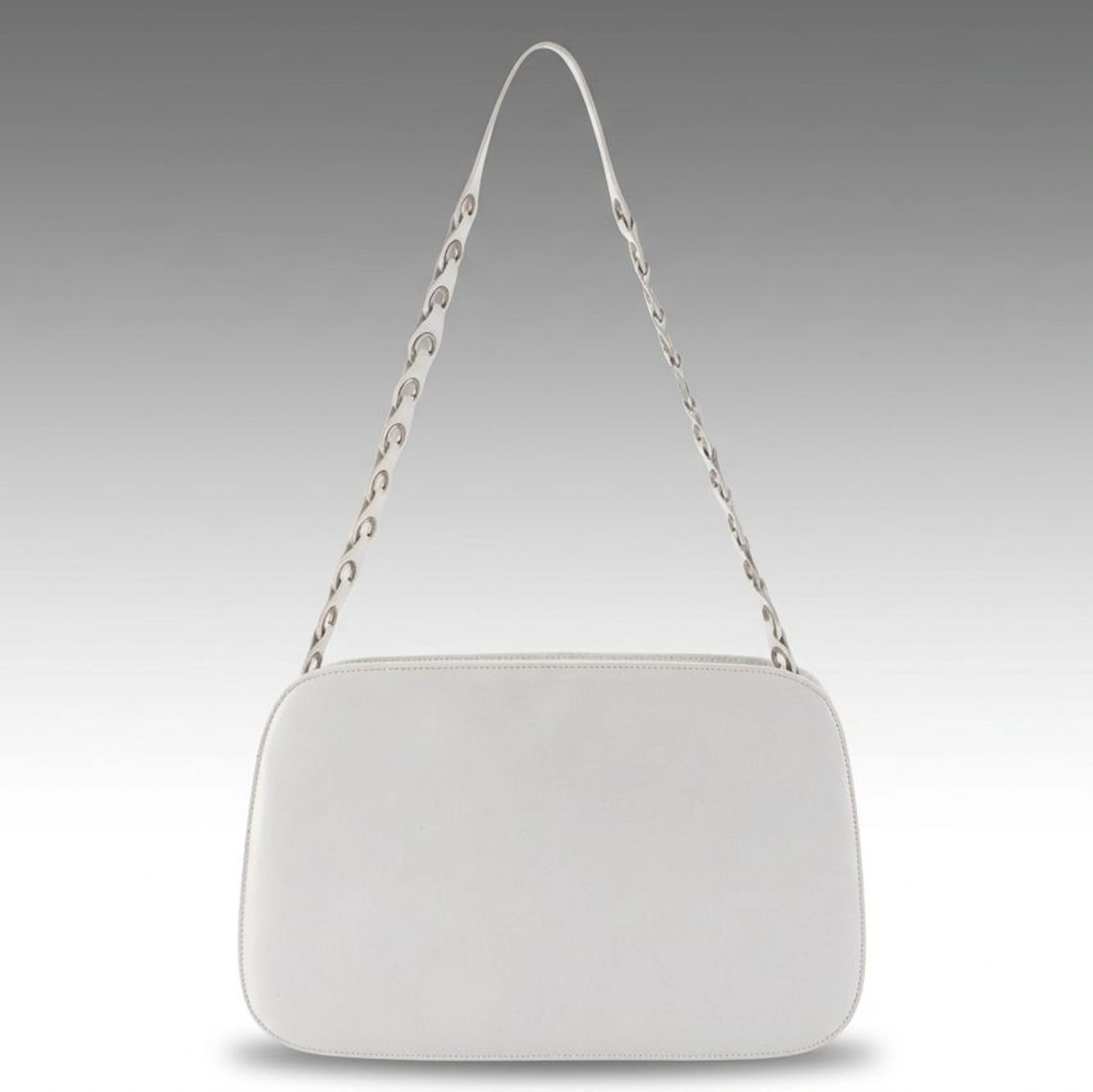 Prada Chain Link Strap Shoulder Bag in White Spazzolato Leather